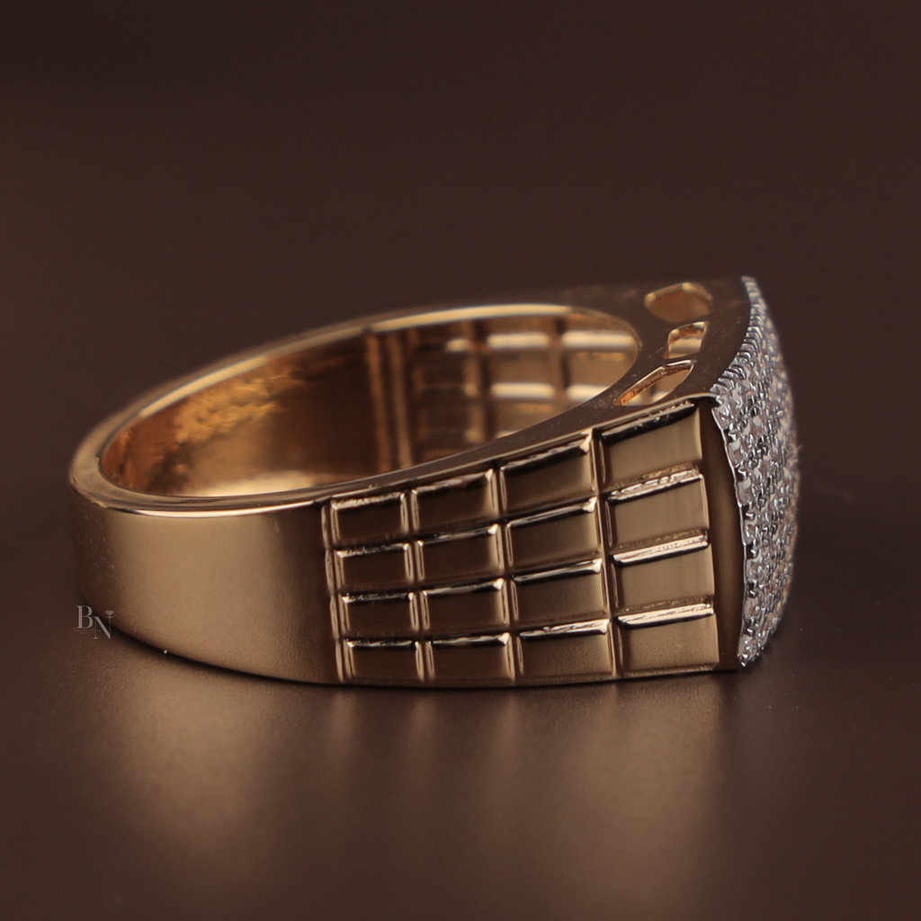 1.00ctw Men's Lab Grown Diamond Signet Ring | 14K Yellow Gold Grid Band | Pave Brick Statement Ring | IGI Certified | Bold Masculine Jewelry
