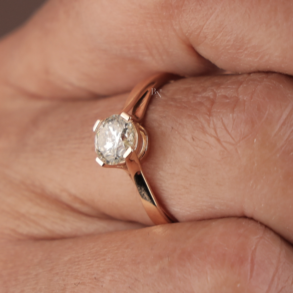 Round Brilliant Cut Lab Grown Diamond Engagement Ring | Bypass Solitaire Setting | 14K Yellow Gold | IGI Certified | Minimalist Bridal Ring
