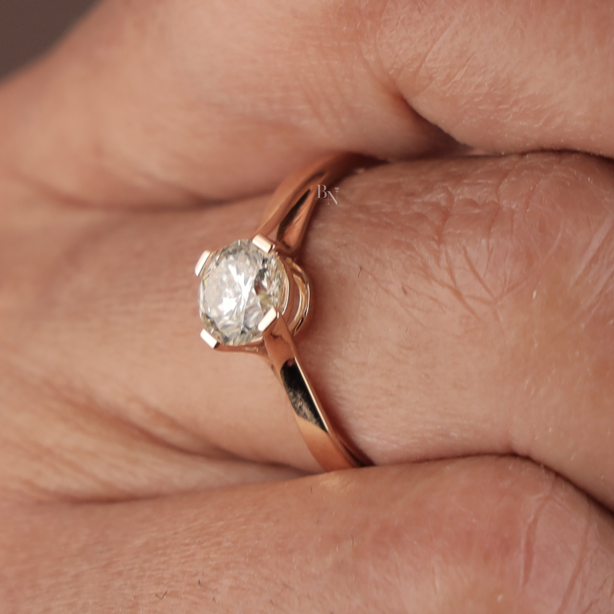 Round Brilliant Cut Lab Grown Diamond Engagement Ring | Bypass Solitaire Setting | 14K Yellow Gold | IGI Certified | Minimalist Bridal Ring