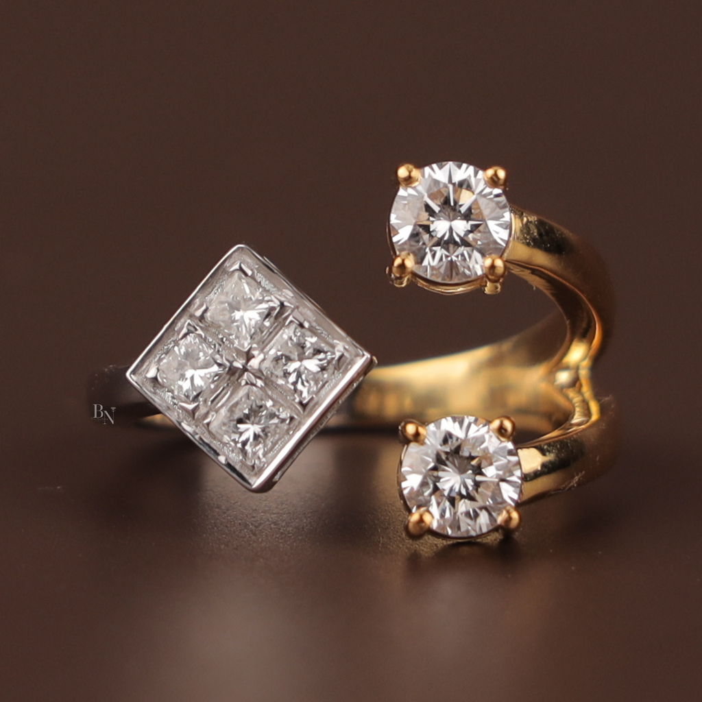 Toi et Moi Lab Grown Diamond Ring | Princess & Round Brilliant Bypass | 14K Two Tone Gold | Unique Bridal Engagement Ring | Type IIa | IGI
