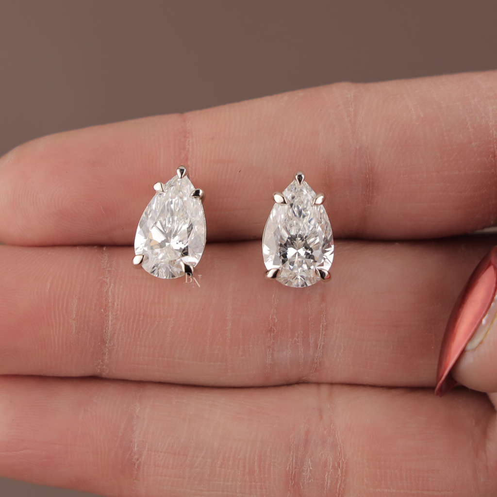 Pear Lab Grown Diamond Stud Earrings | 14K White Gold Solitaire | IGI Certified Pear Cut Diamonds | Minimalist Fine Bridal Jewelry Gift