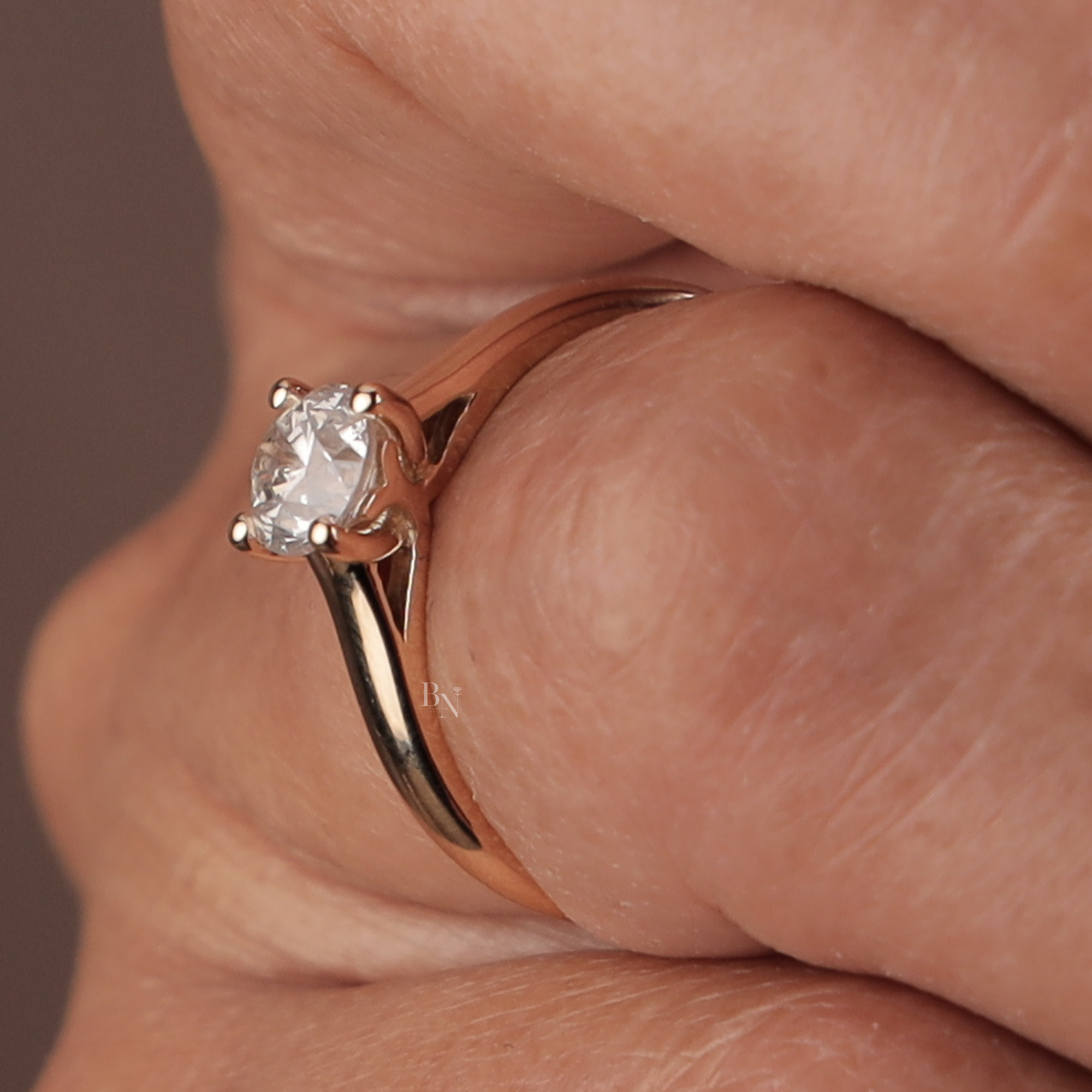 Round Brilliant Cut Lab Grown Diamond Engagement Ring | Hidden Halo Pave Band | 14K Gold Solitaire | IGI Certified Jewelry | Bridal Ring