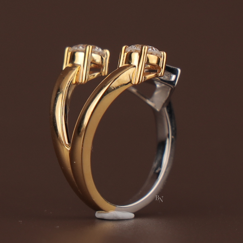Toi et Moi Lab Grown Diamond Ring | Princess & Round Brilliant Bypass | 14K Two Tone Gold | Unique Bridal Engagement Ring | Type IIa | IGI