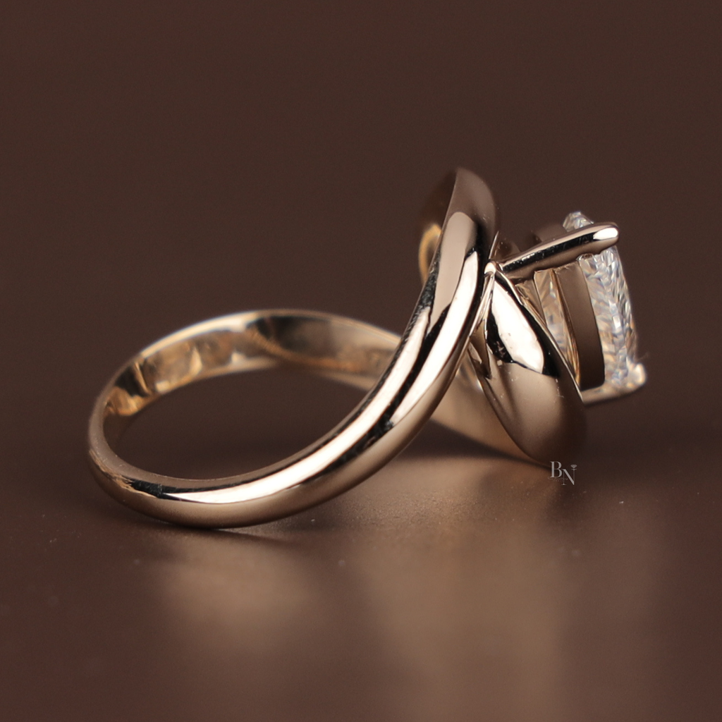 3ct Pear Cut Lab Grown Diamond Engagement Ring | Solid 14k Gold Unique Swirl Bypass Setting | Modern Teardrop Solitaire | Bridal Jewelry