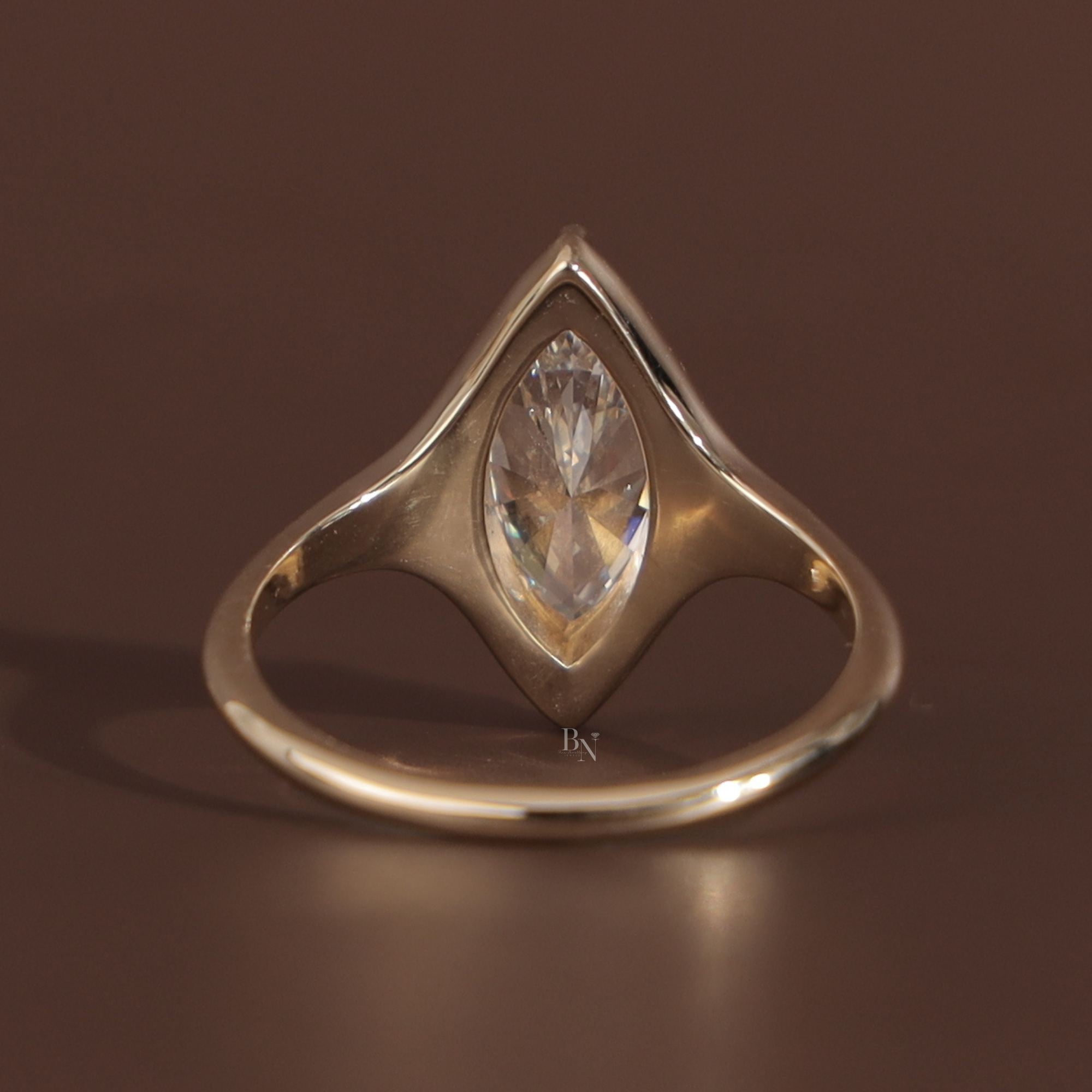 2.5ct Marquise Lab Grown Diamond Engagement Ring | 14K Yellow Gold Bezel Set Solitaire | Unique V Prong Bridal Ring | IGI Certified Jewelry