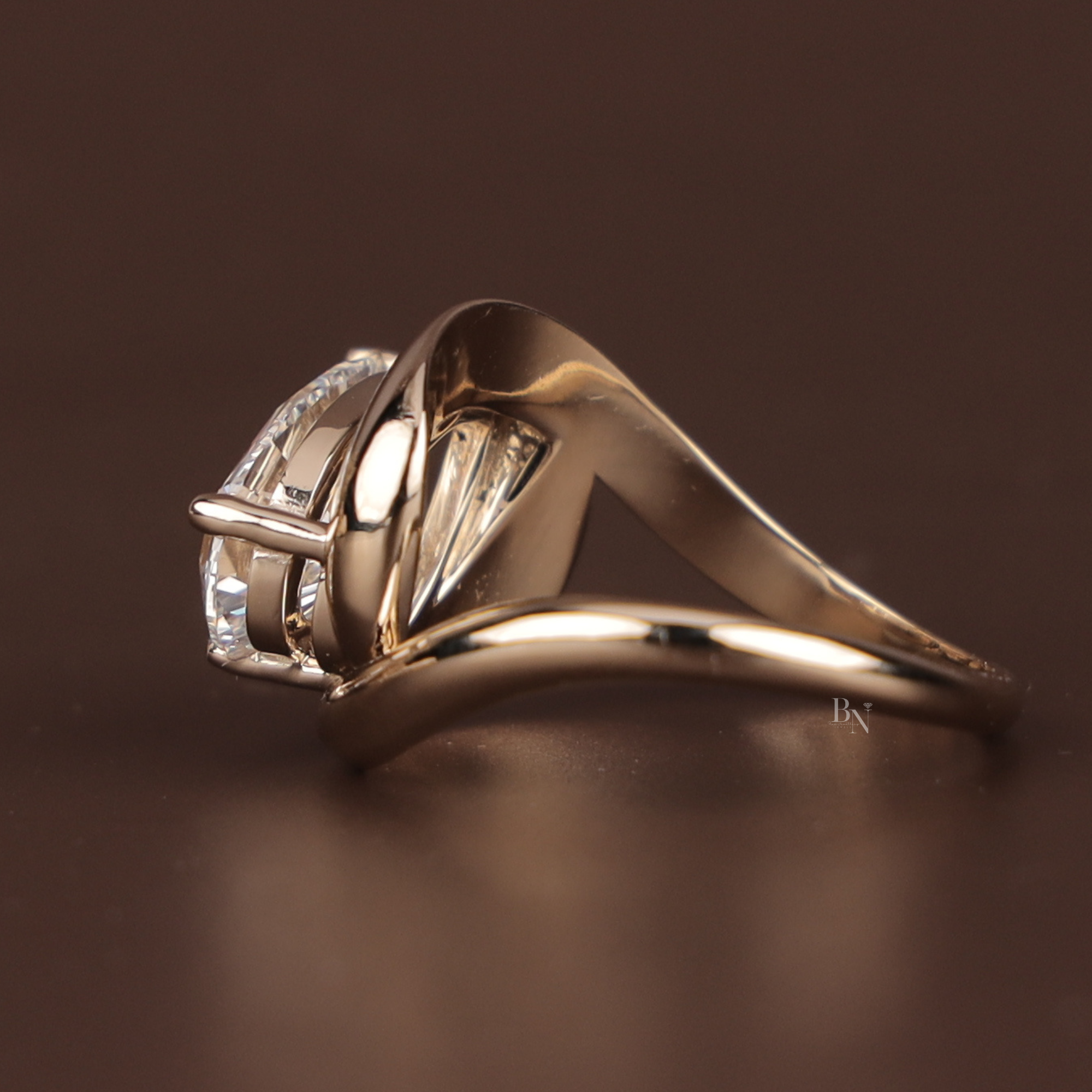3ct Pear Cut Lab Grown Diamond Engagement Ring | Solid 14k Gold Unique Swirl Bypass Setting | Modern Teardrop Solitaire | Bridal Jewelry