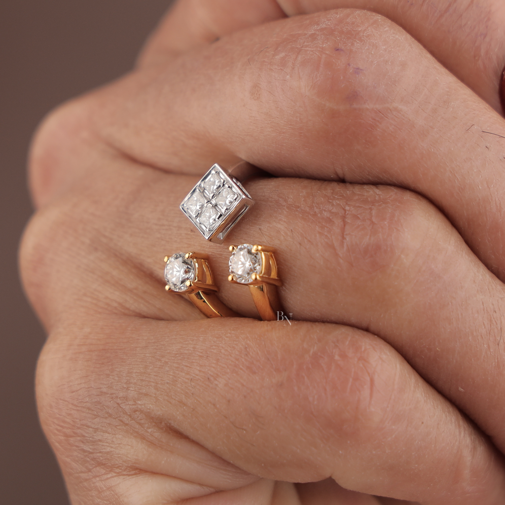 Toi et Moi Lab Grown Diamond Ring | Princess & Round Brilliant Bypass | 14K Two Tone Gold | Unique Bridal Engagement Ring | Type IIa | IGI