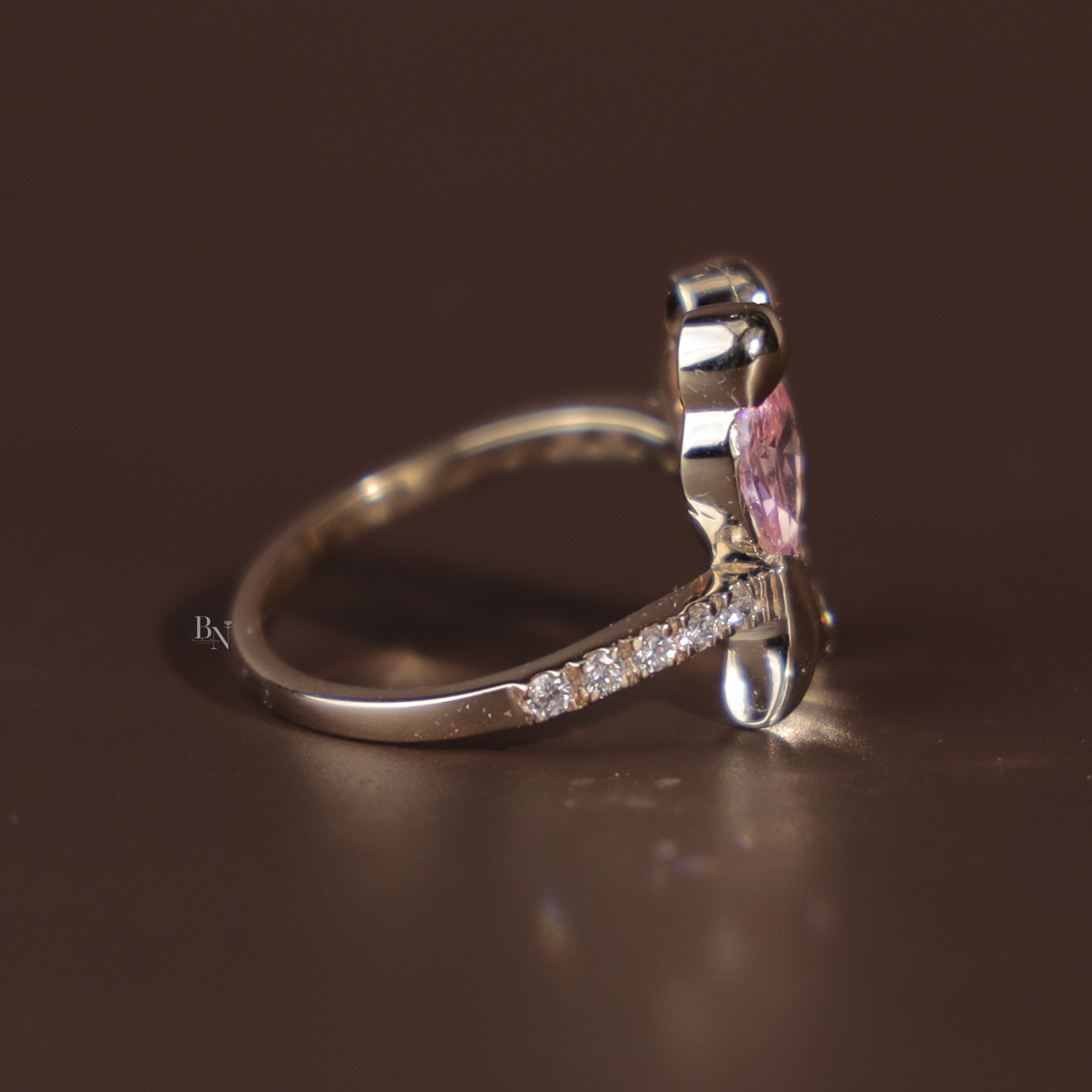 Pink Diamond Bird Ring | Pear Cut Pink Lab Diamond Toi et Moi Bird Jewelry | 14K Gold Nature Inspired Ring | Romantic Anniversary Gift