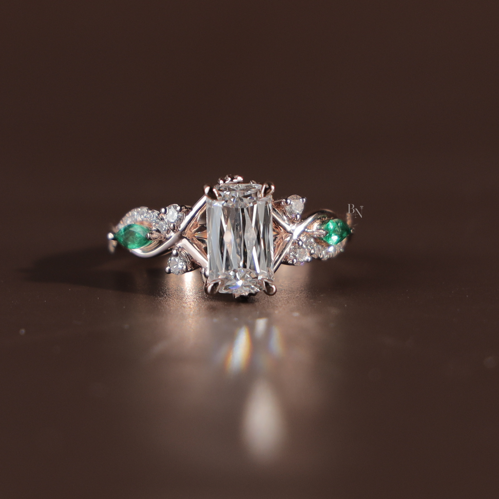 1.5ct Ashoka Cut Lab Diamond Engagement Ring | Hidden Halo Rose Gold Vine Band | Crushed Ice Radiant | IGI Certified | Unique Bridal Ring