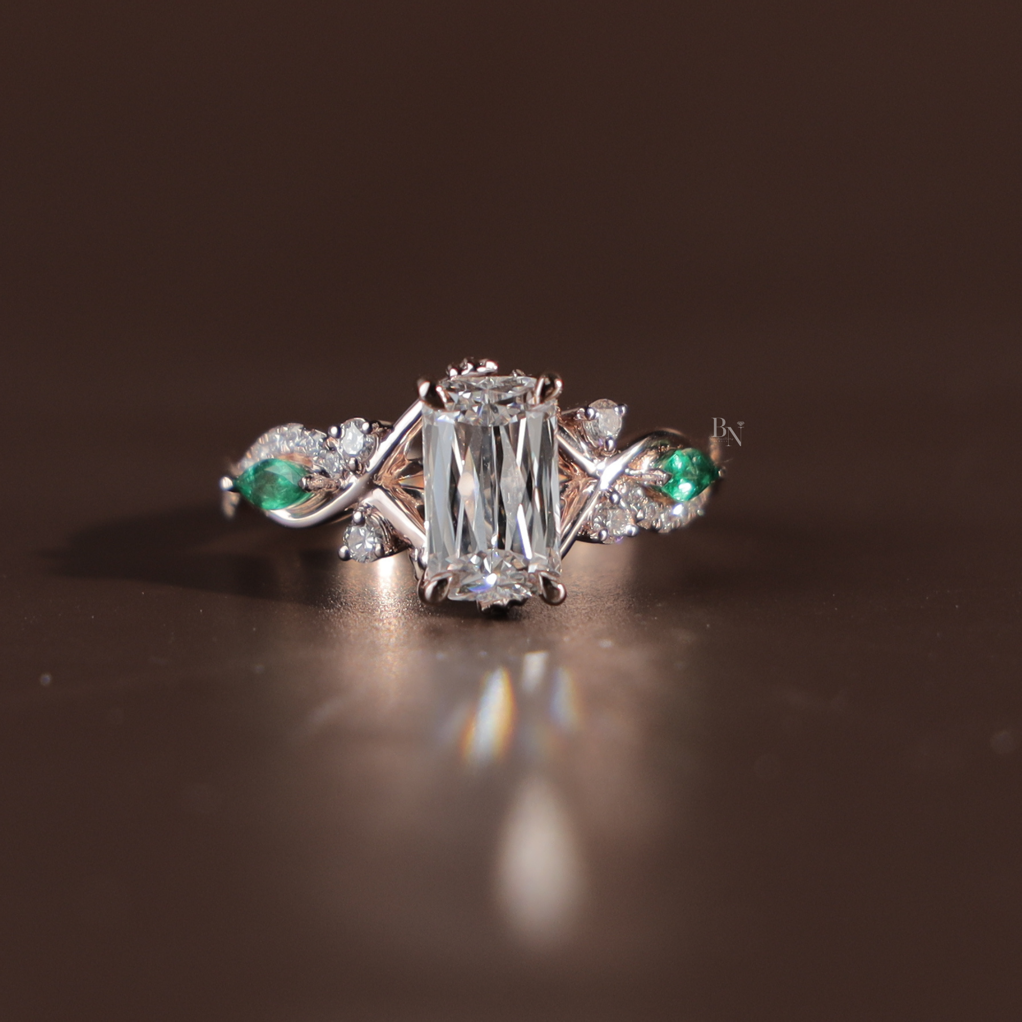 1.5ct Ashoka Cut Lab Diamond Engagement Ring | Hidden Halo Rose Gold Vine Band | Crushed Ice Radiant | IGI Certified | Unique Bridal Ring