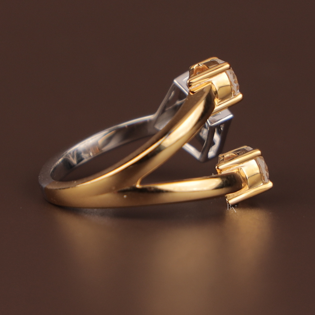 Toi et Moi Lab Grown Diamond Ring | Princess & Round Brilliant Bypass | 14K Two Tone Gold | Unique Bridal Engagement Ring | Type IIa | IGI