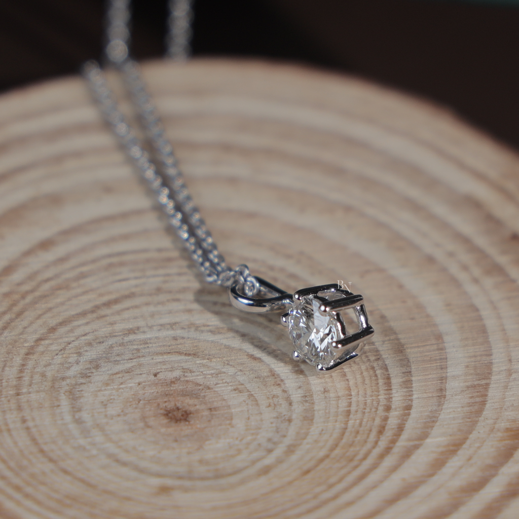 Round Brilliant Cut Lab Grown Diamond Necklace | 14K White Gold Solitaire Pendant | Minimalist Bridal Jewelry | Ethical Diamond Gift