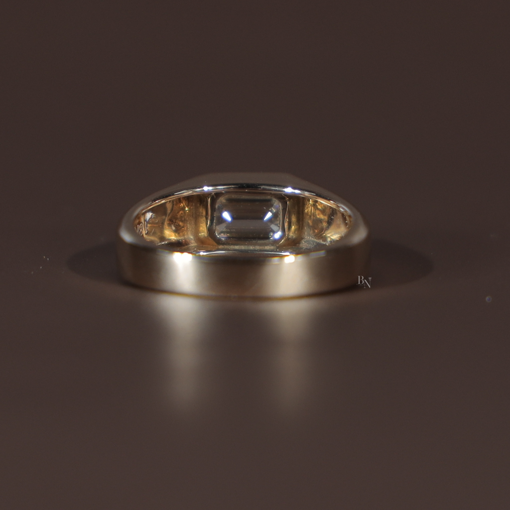 1ct Emerald Cut Lab Grown Diamond Engagement Ring | 14K Yellow Gold Bezel Set Signet Ring | East West Emerald Diamond | IGI Certified |