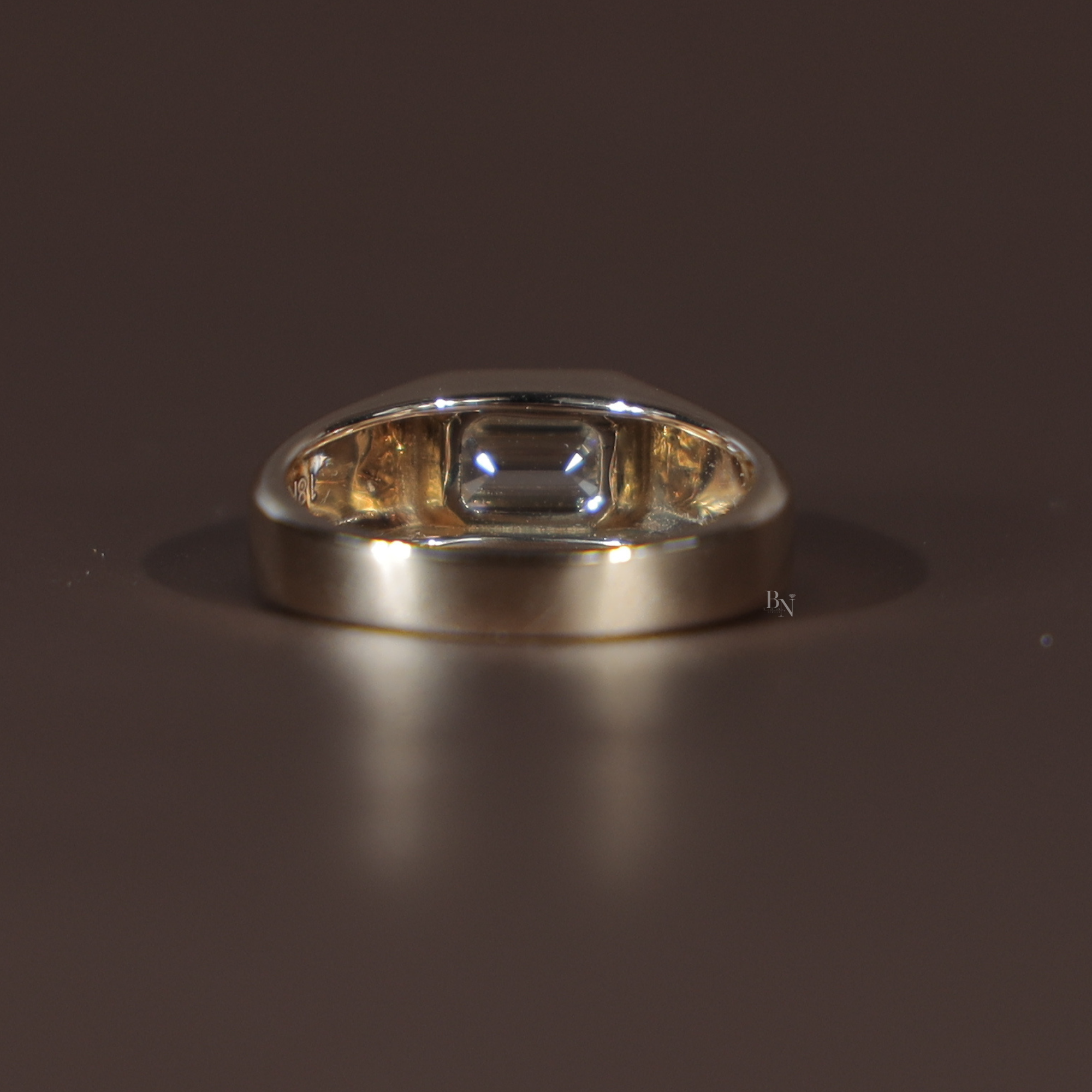 1ct Emerald Cut Lab Grown Diamond Engagement Ring | 14K Yellow Gold Bezel Set Signet Ring | East West Emerald Diamond | IGI Certified |