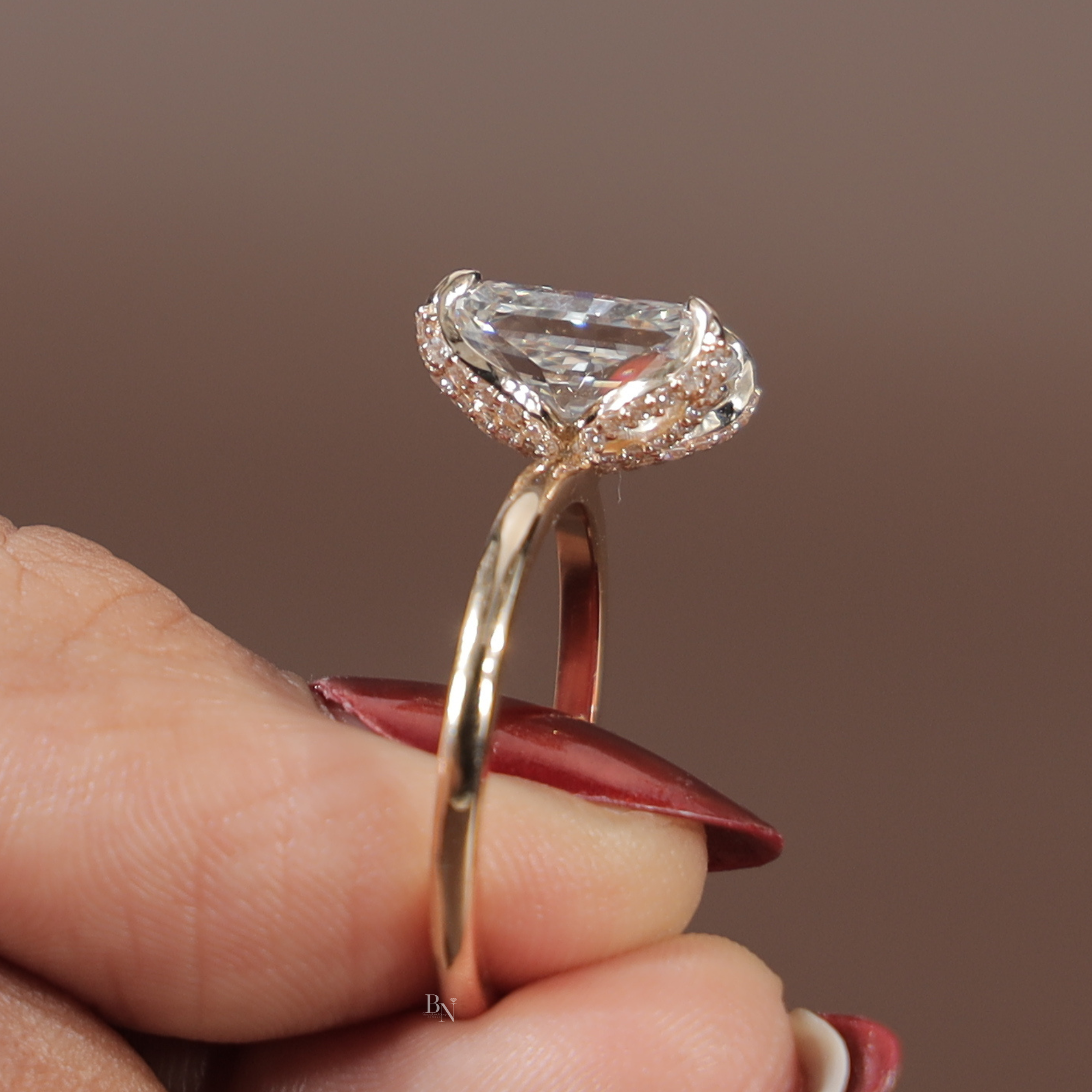 3.5ct Radiant Cut Lab Grown Diamond Engagement Ring | Hidden Halo Pave Bridge | 14K Yellow Gold Bridal Ring | Type IIa IGI Certified Diamond