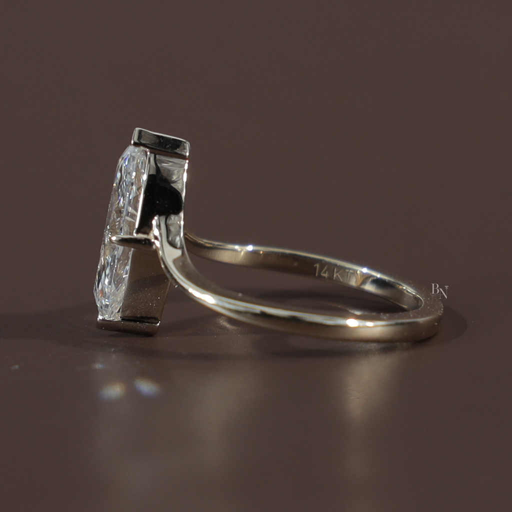 1.5 Carat Marquise Lab Grown Diamond Engagement Ring | Hidden Halo Solitaire | 14K Solid White Gold | Cathedral Pave Bridal Ring |