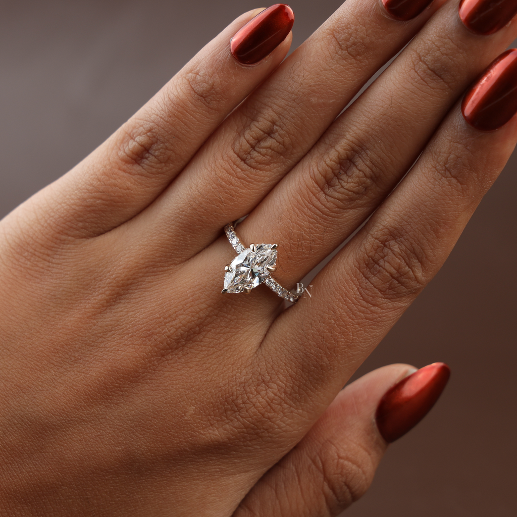 3ct Marquise Lab Grown Diamond Engagement Ring | Hidden Halo Pave Bridal Ring | 14K Yellow Gold Split Shank | IGI Certified | Promise Ring (Copy)