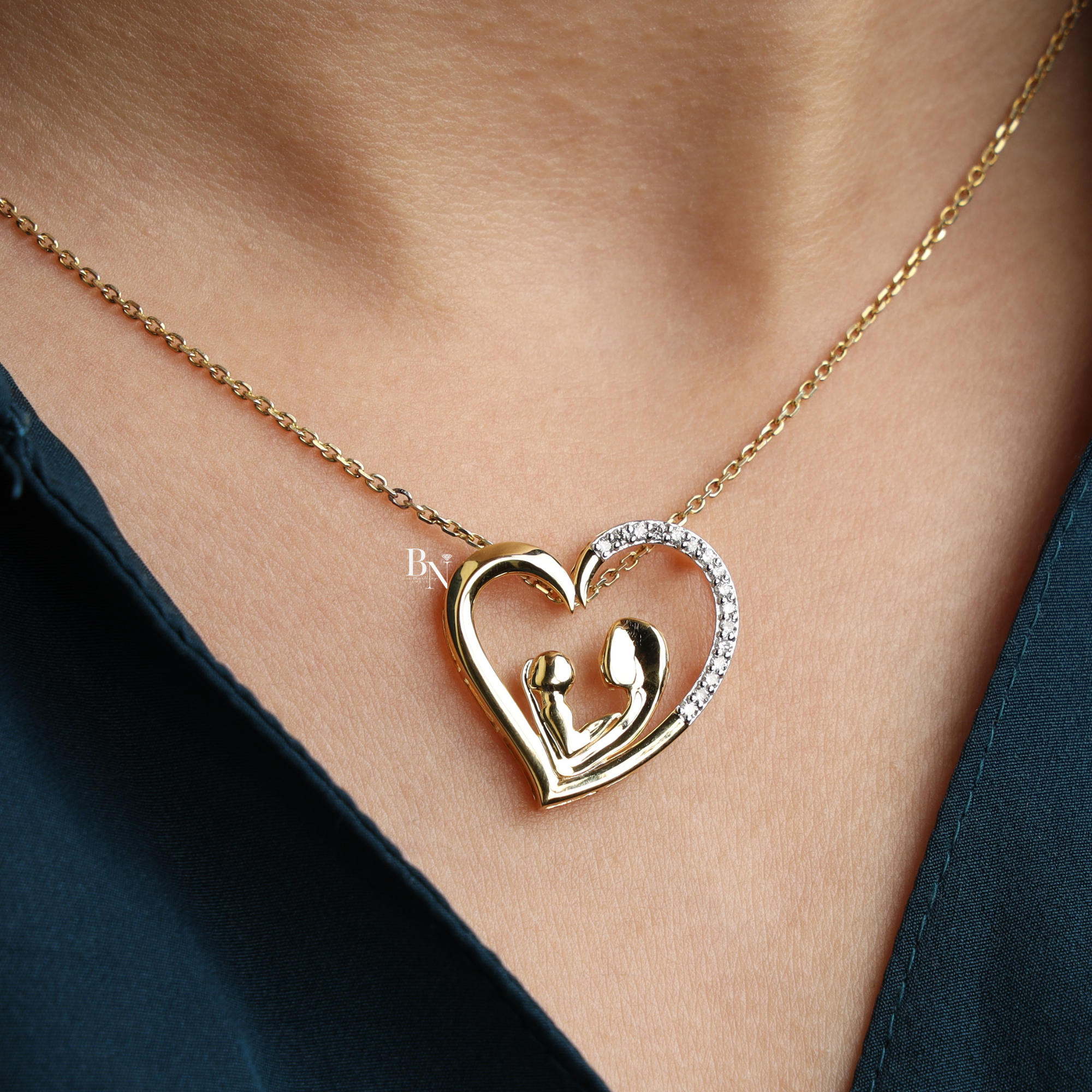 Mother and Baby Heart Pendant | Motherhood Necklace | New Mom Gift | Fine Jewelry for Her | Family Love Pendant(Only Pendant)