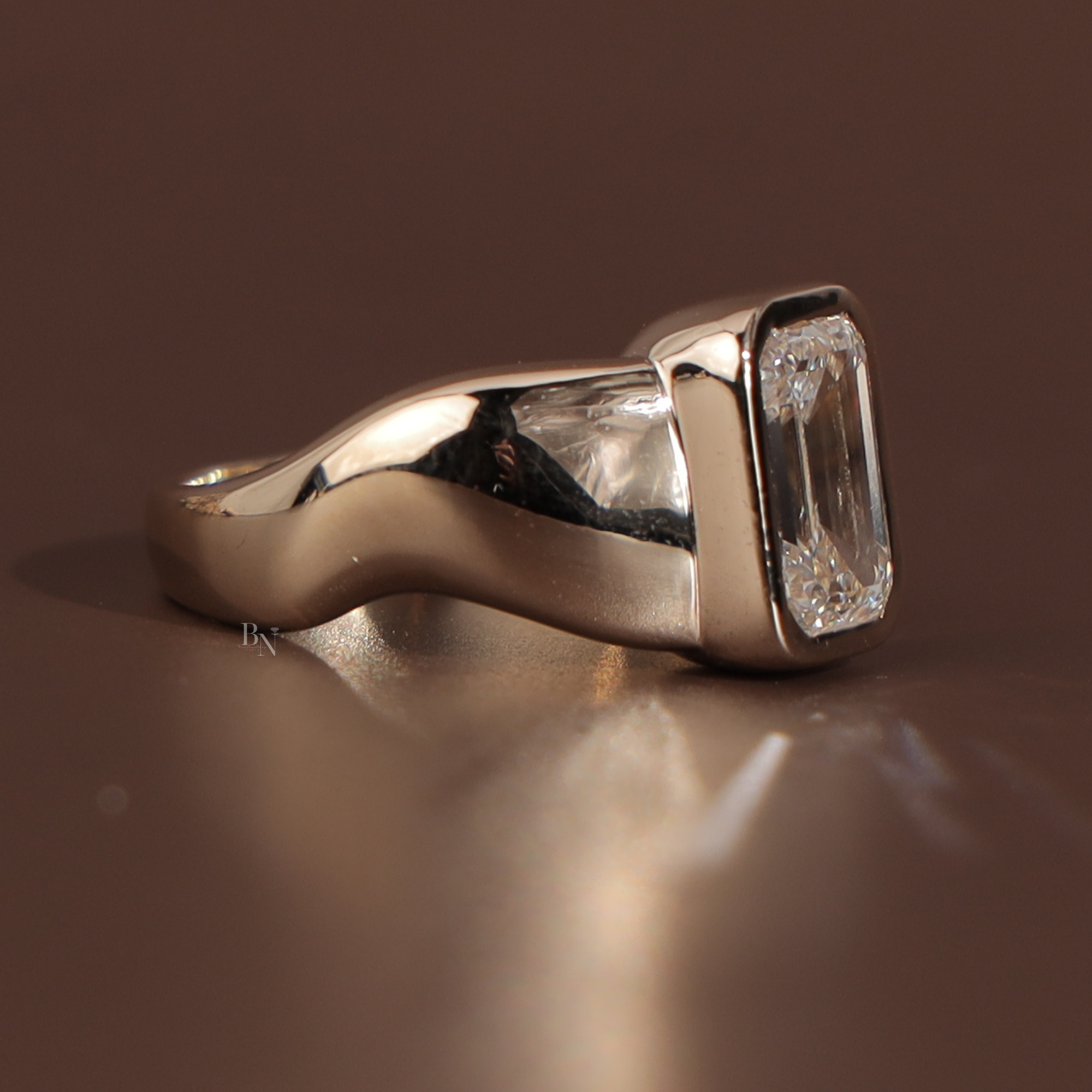 3ct Emerald Cut Lab Grown Diamond Engagement Ring | Bezel Set 14K Yellow Gold Signet Ring | Modern Solitaire | IGI Certified Fine Jewelry