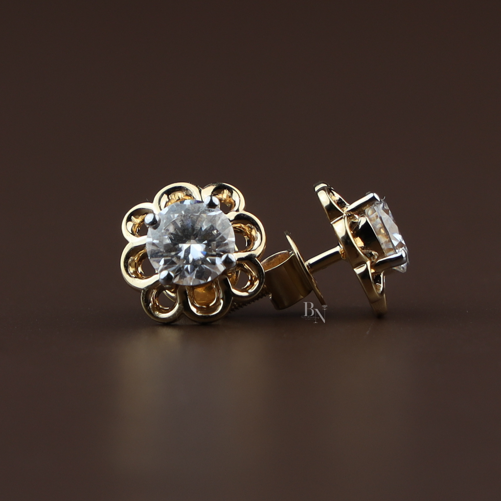 2ctw Round Lab Diamond Stud Earrings | Floral Gold Flower Studs | Ethical Diamond Fine Jewelry | Anniversary Gift for Her | Luxury Earrings