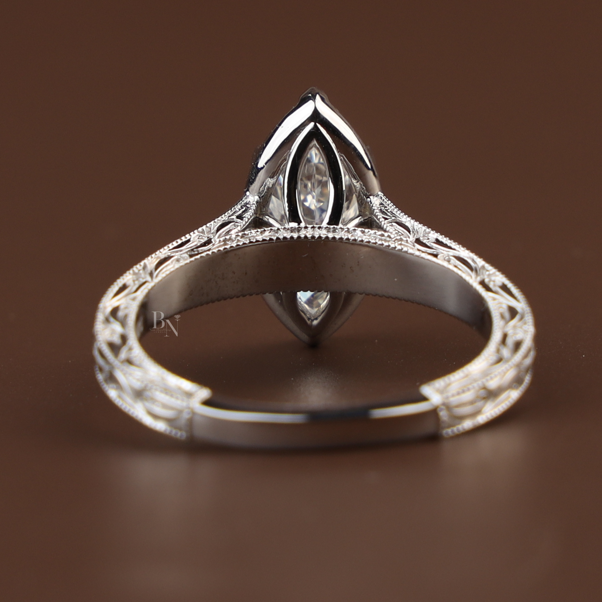 3ct Marquise Lab Diamond Engagement Ring | Vintage Art Deco Style | Engraved Antique Band | Milgrain Setting |Unique Proposal Ring