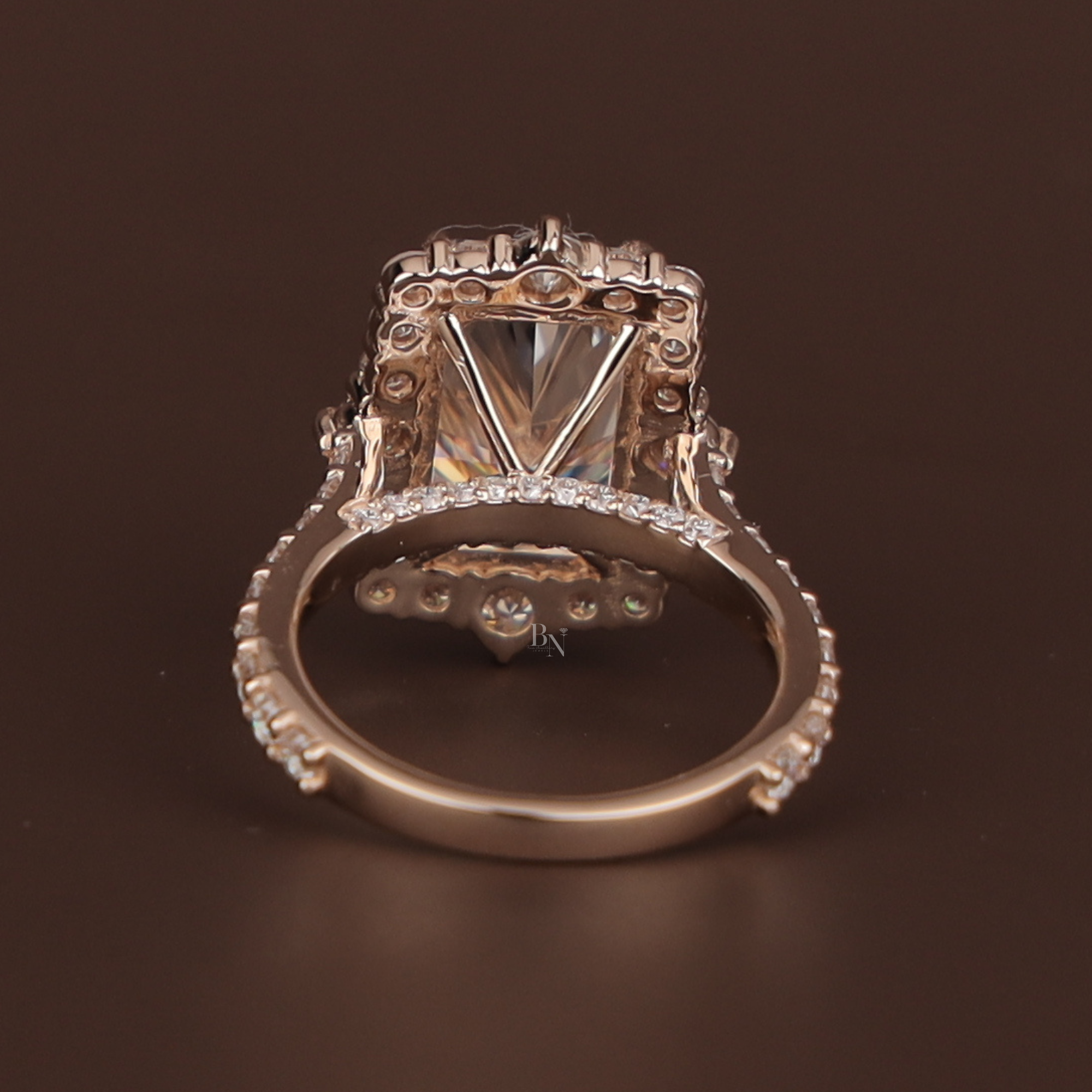 3.5ct Radiant Cut Lab Grown Diamond Engagement Ring | Hidden Halo Rose Gold Bridal Ring | 14K Rose Gold Pave Band | Type IIa Promise Ring
