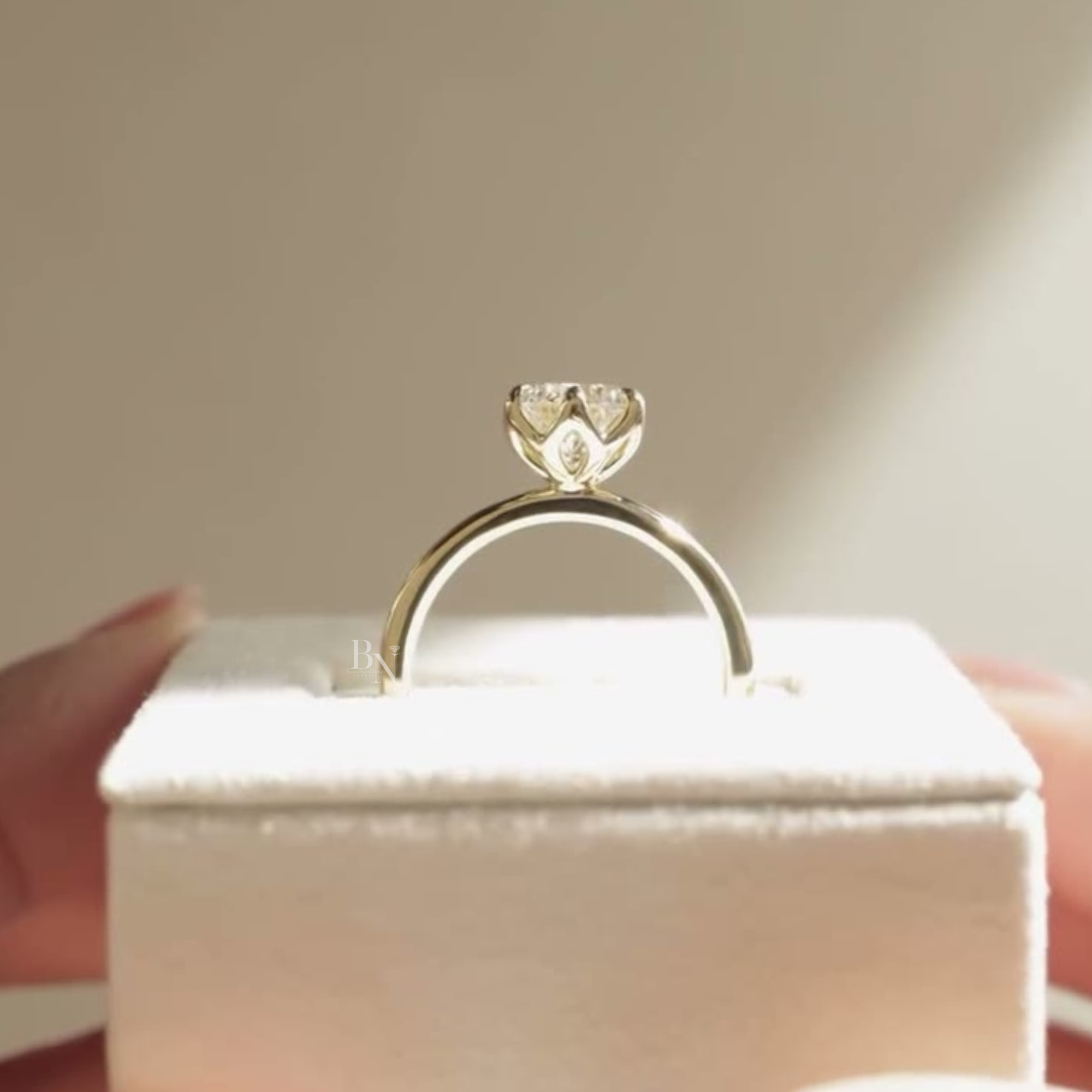 2ct Round Lab Grown Diamond Engagement Ring | 14K Yellow Gold Petal Hidden Halo | IGI Certified Lotus Setting | Six Prong Solitaire |