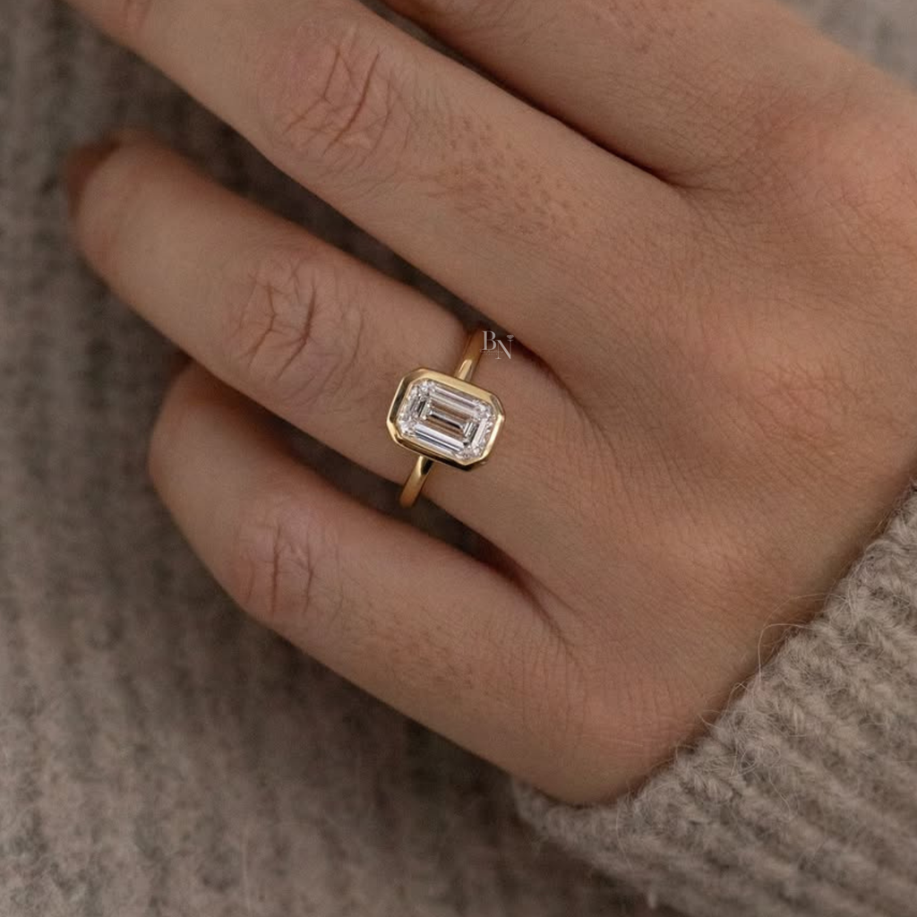 2ct Emerald Cut Lab Grown Diamond Engagement Ring | 14K Yellow Gold | Modern Bezel Set Solitaire | IGI Certified |
