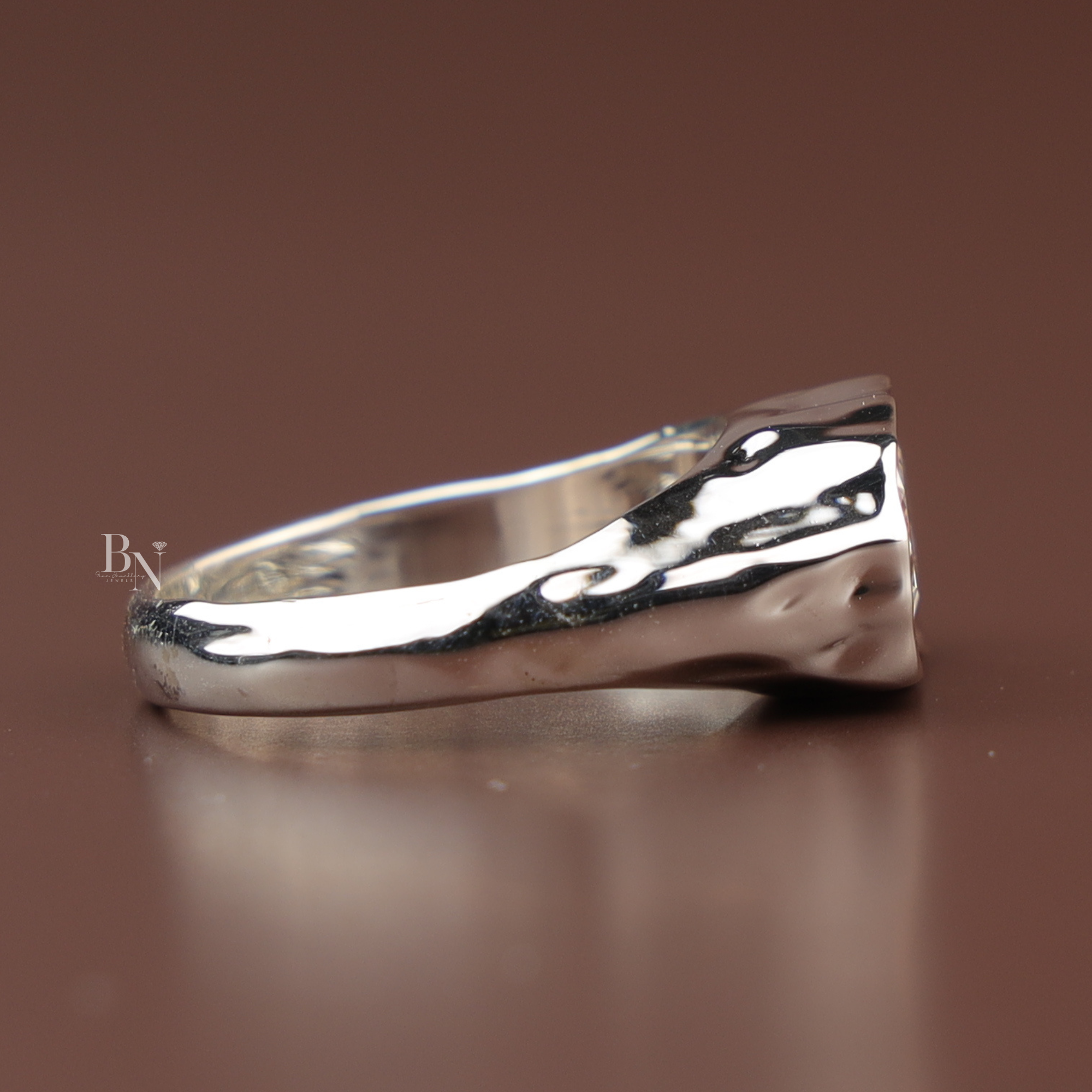 3ct Oval Lab Diamond Molten Bezel Ring, Platinum Heavy Signet Engagement Ring, Unique Chunky Wedding Ring, Asymmetric Bridal Jewelry