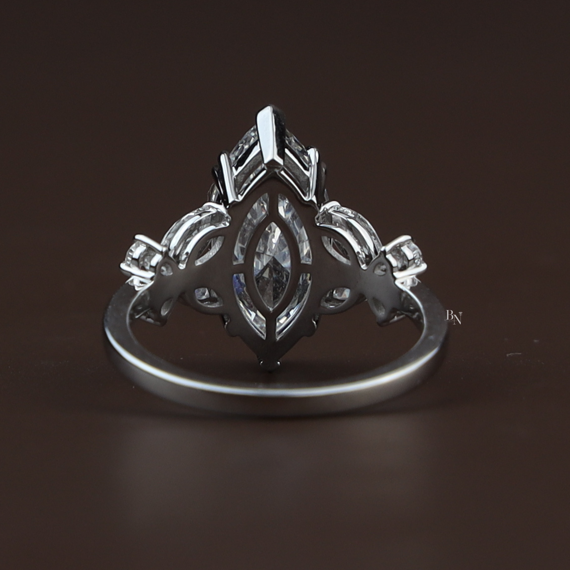 3.50ct Marquise Lab Grown Diamond Engagement Ring | Butterfly Side Stones | 14K White Gold V-Prong | IGI Certified Type IIa Bridal Jewelry