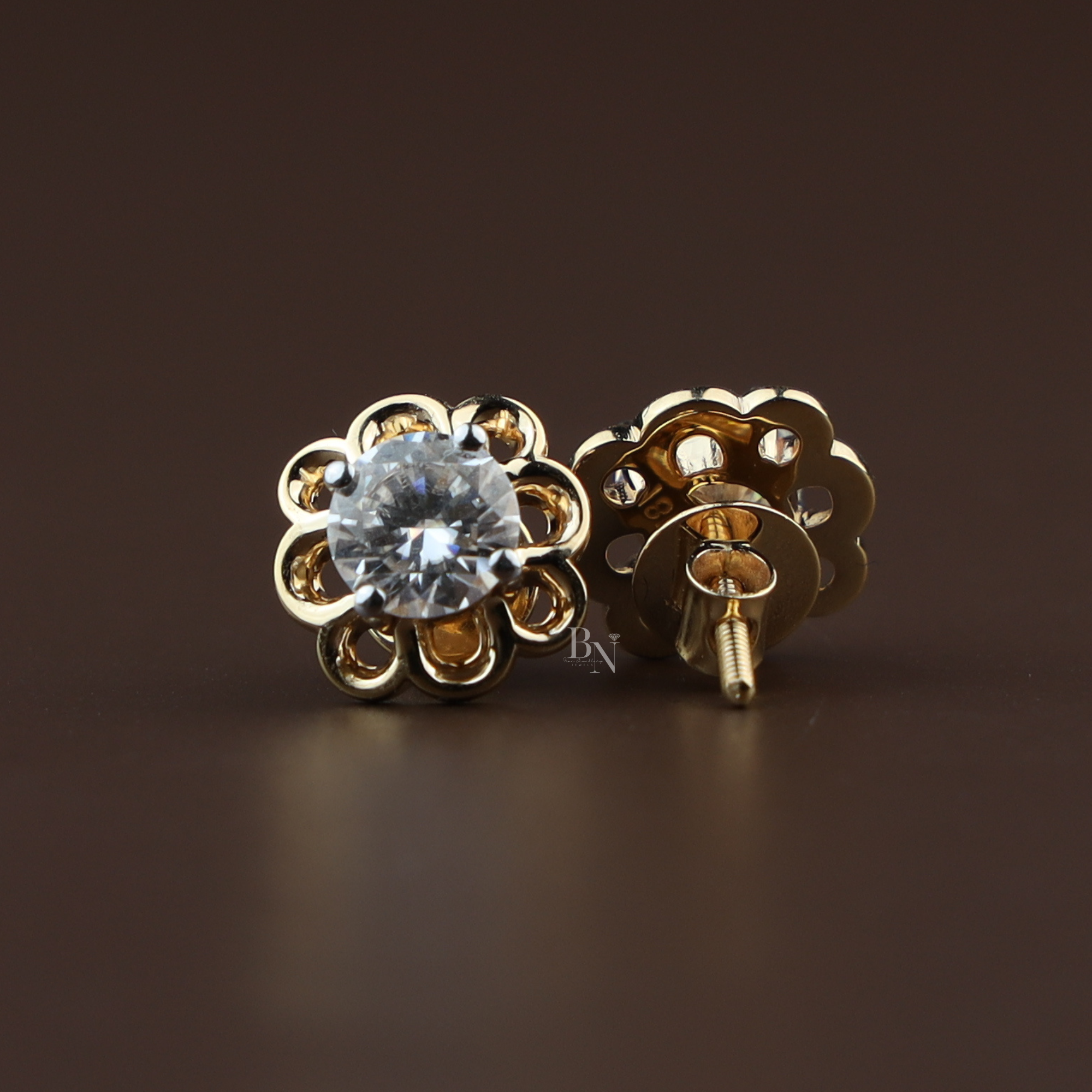 2ctw Round Lab Diamond Stud Earrings | Floral Gold Flower Studs | Ethical Diamond Fine Jewelry | Anniversary Gift for Her | Luxury Earrings