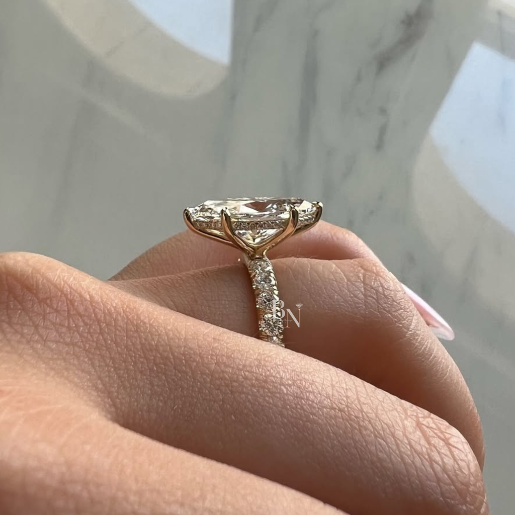 5ct Marquise Moissanite Engagement Ring | Brilliant Fire Hidden Halo Pave | 14K White Gold Wedding Ring |  Marquise Anniversary Gift