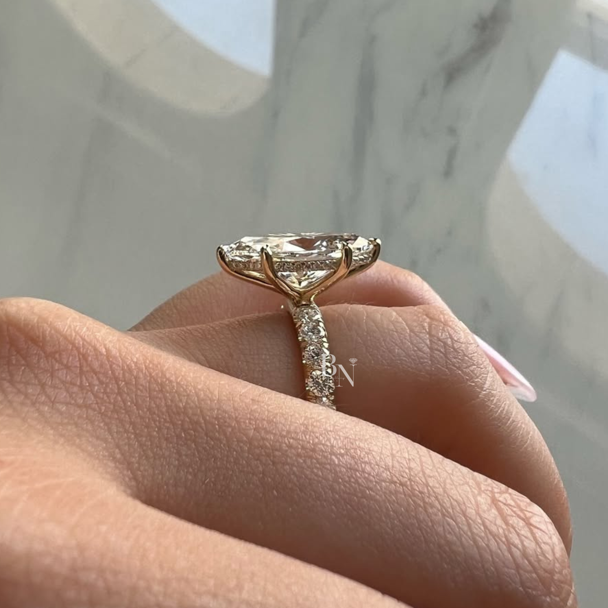 5ct Marquise Moissanite Engagement Ring | Brilliant Fire Hidden Halo Pave | 14K White Gold Wedding Ring |  Marquise Anniversary Gift