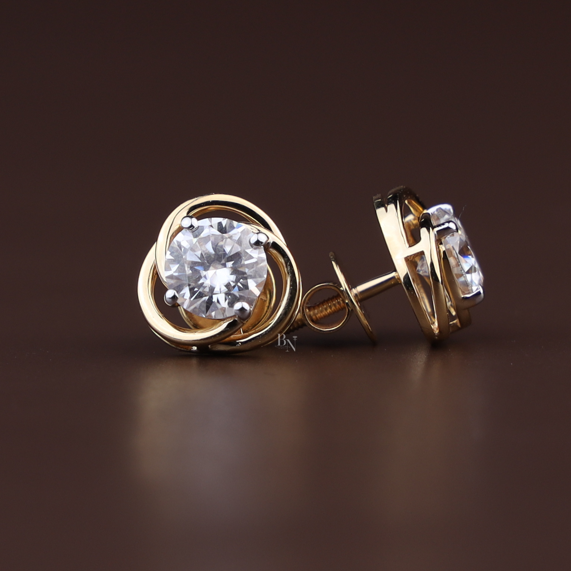 2ctw Round Lab Diamond Stud Earrings | Swirl Gold Halo Studs | Ethical Fine Jewelry | Minimalist Everyday Luxury | Anniversary Gift