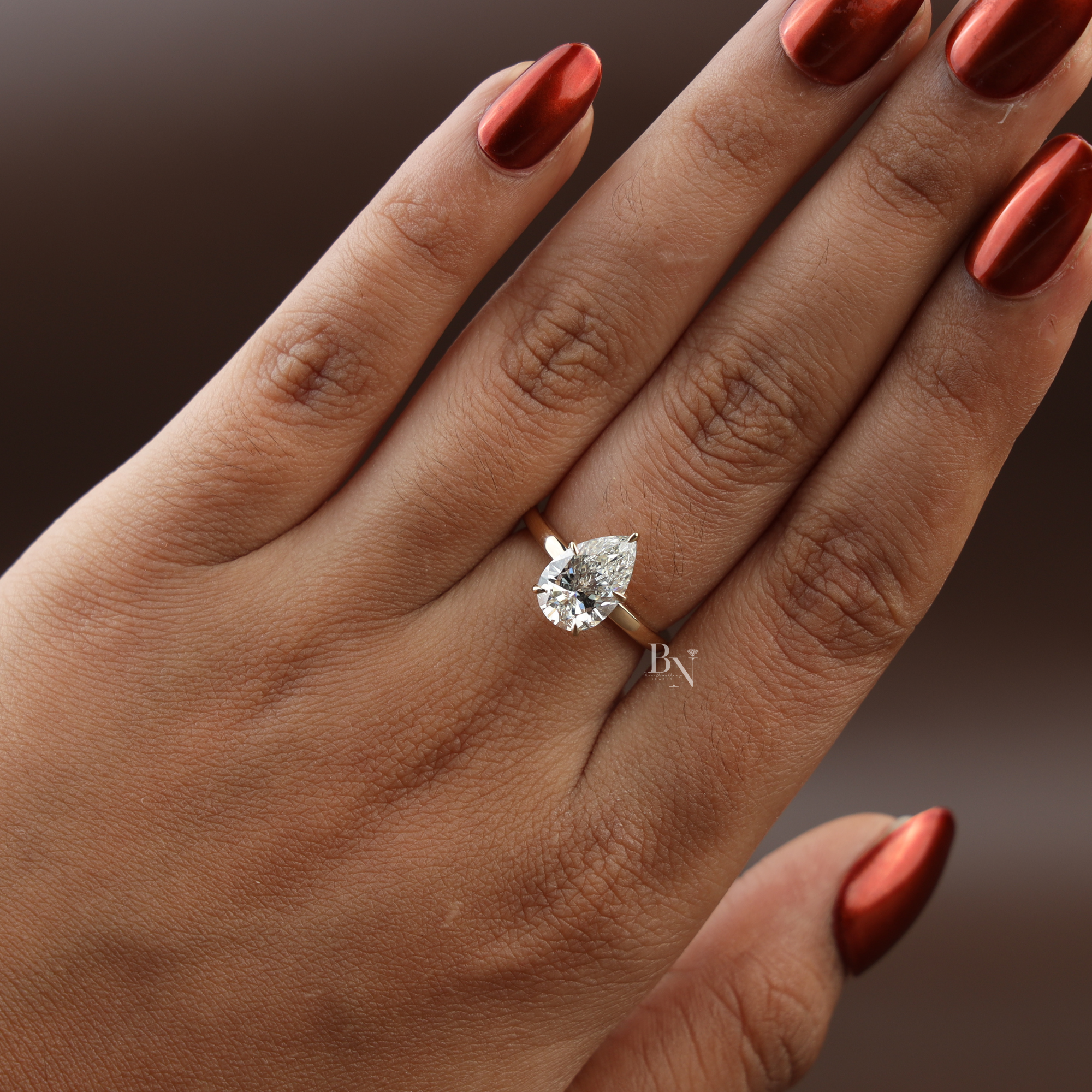 2ct Pear Cut Lab Grown Diamond Engagement Ring | 14K Yellow Gold Lotus Solitaire | Dainty Teardrop Proposal Ring | IGI Certified