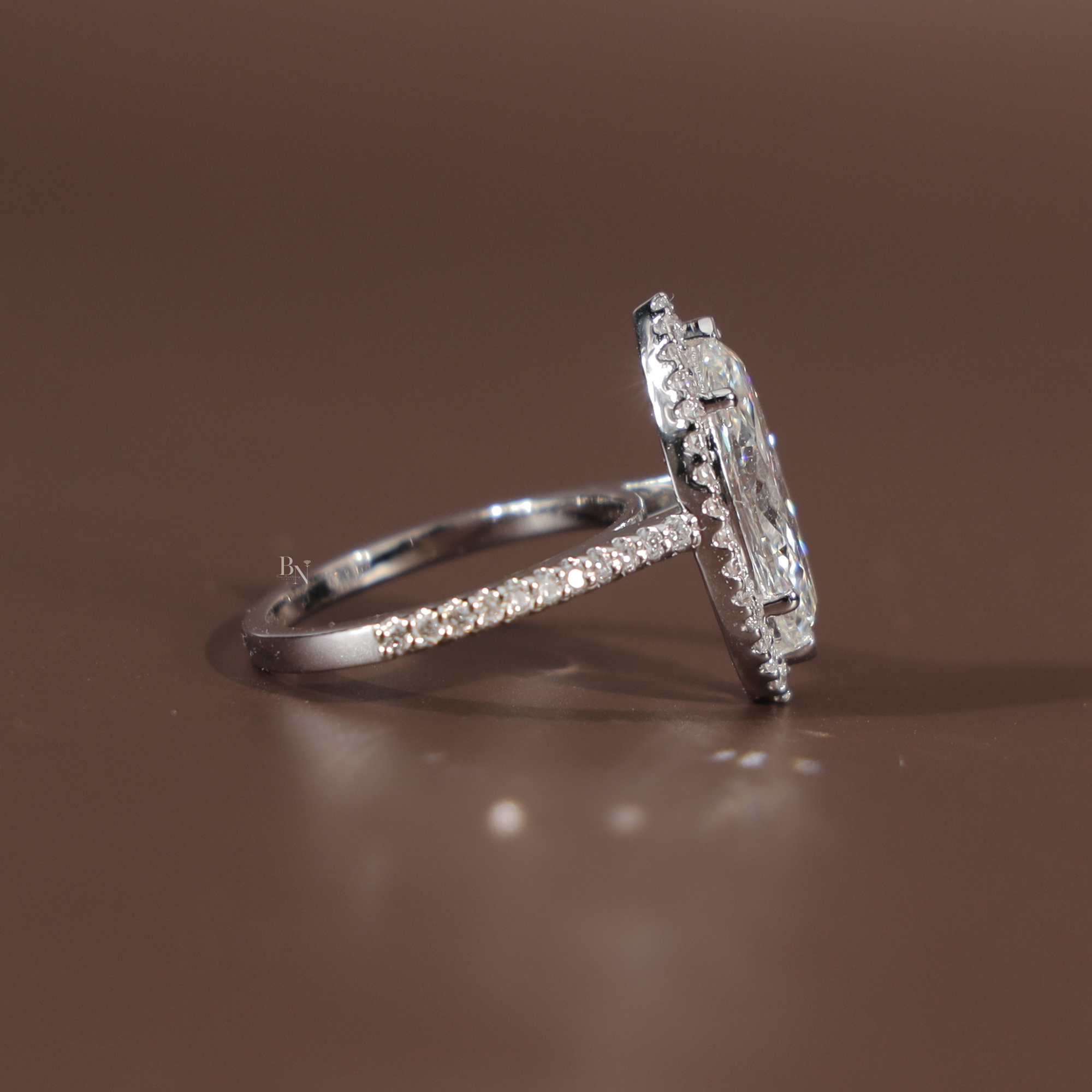 3ct Marquise Lab Grown Diamond Engagement Ring | 14K White Gold Halo | IGI Certified Type IIa Diamond | Pave Band Bridal Anniversary Ring