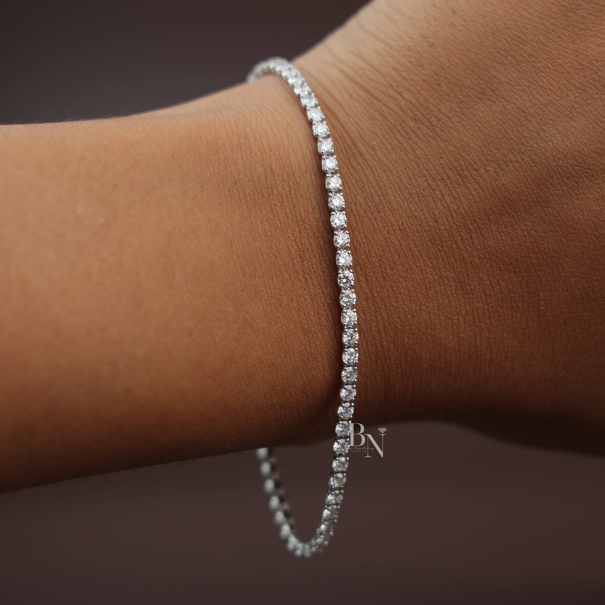 4ctw Round Lab Diamond Tennis Bracelet, 14K White Gold Inline Wedding Bracelet, Classic Bridal Diamond Jewelry, Anniversary Gift for Her