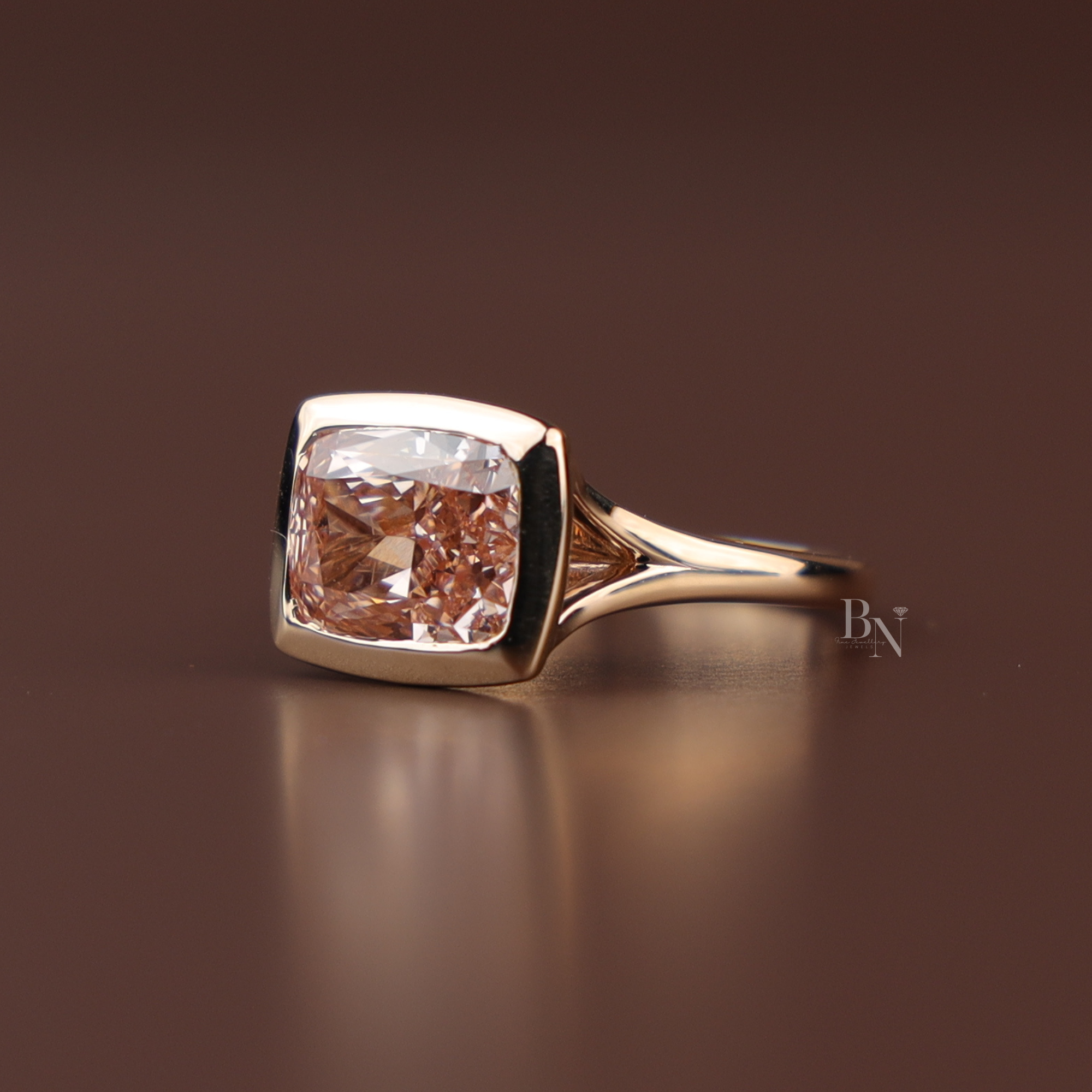 3ct Fancy Pink Cushion Lab Diamond Ring, East West Bezel Set Ring, Rose Gold Minimalist Wedding Ring, Unique Solitaire