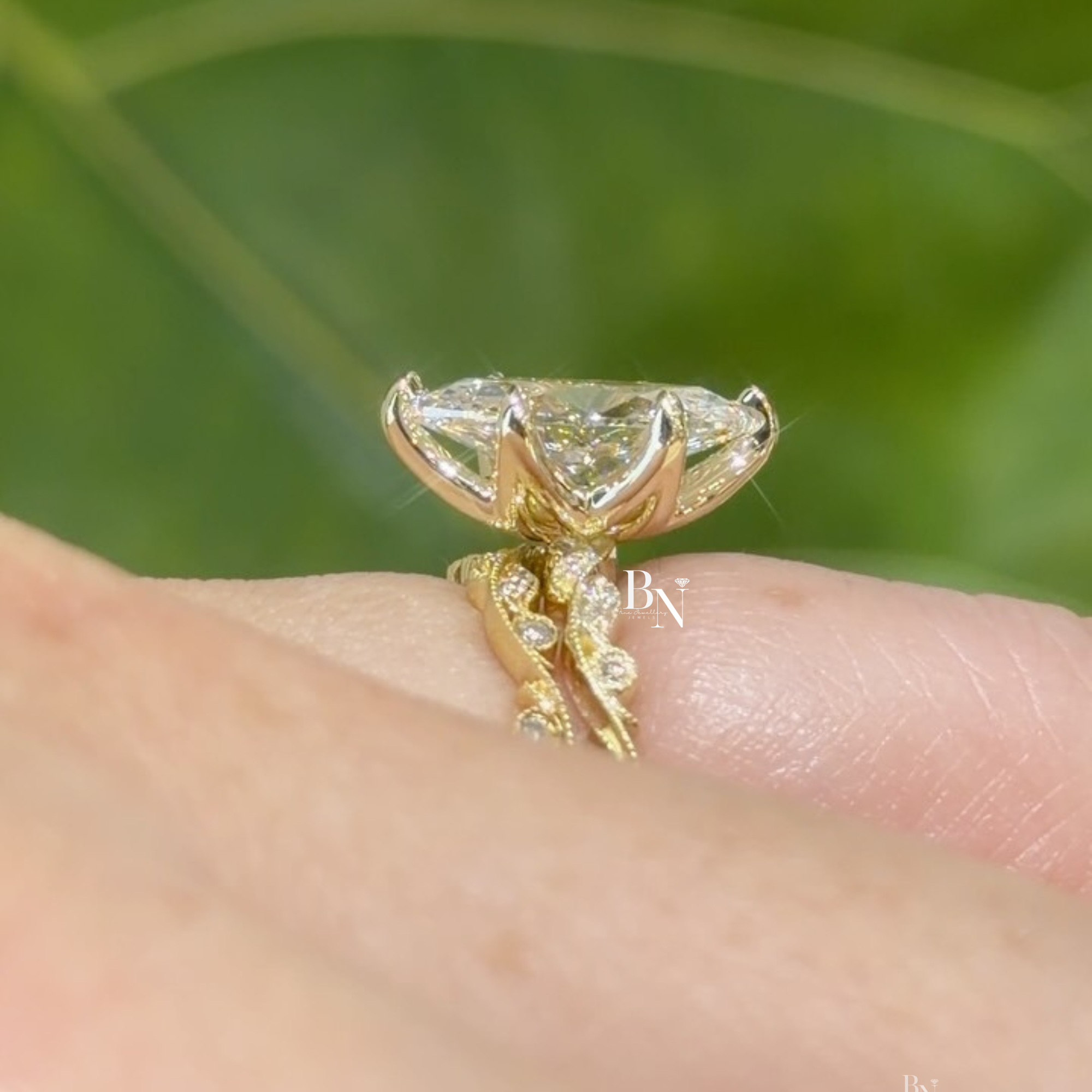 3.00 CT Marquise Cut Lab Diamond Engagement Ring, 14K Yellow Gold Vintage Vine Wedding Ring, Marquise Solitaire Bridal Set, Anniversary Gift