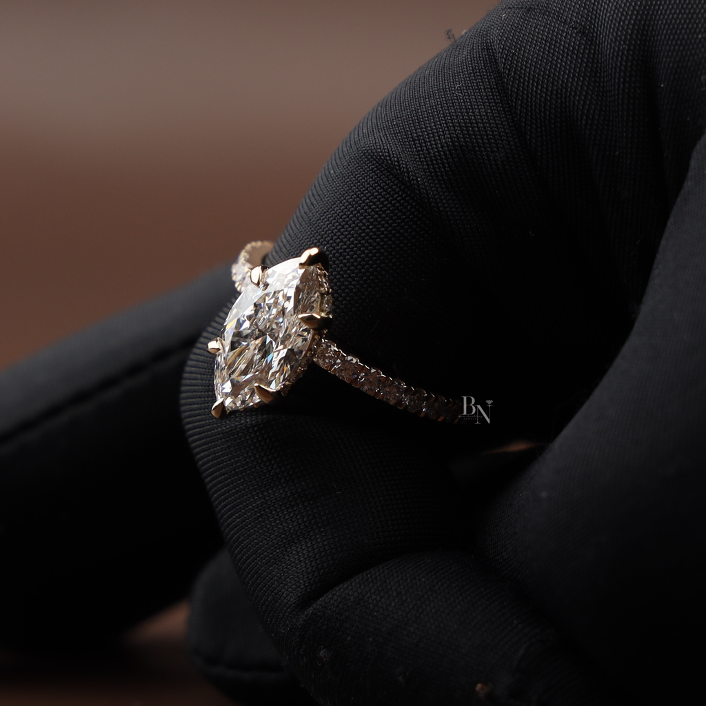 3ct Marquise Lab Grown Diamond Engagement Ring | Hidden Halo Pave Bridal Ring | 14K Yellow Gold Split Shank | IGI Certified | Promise Ring (Copy)
