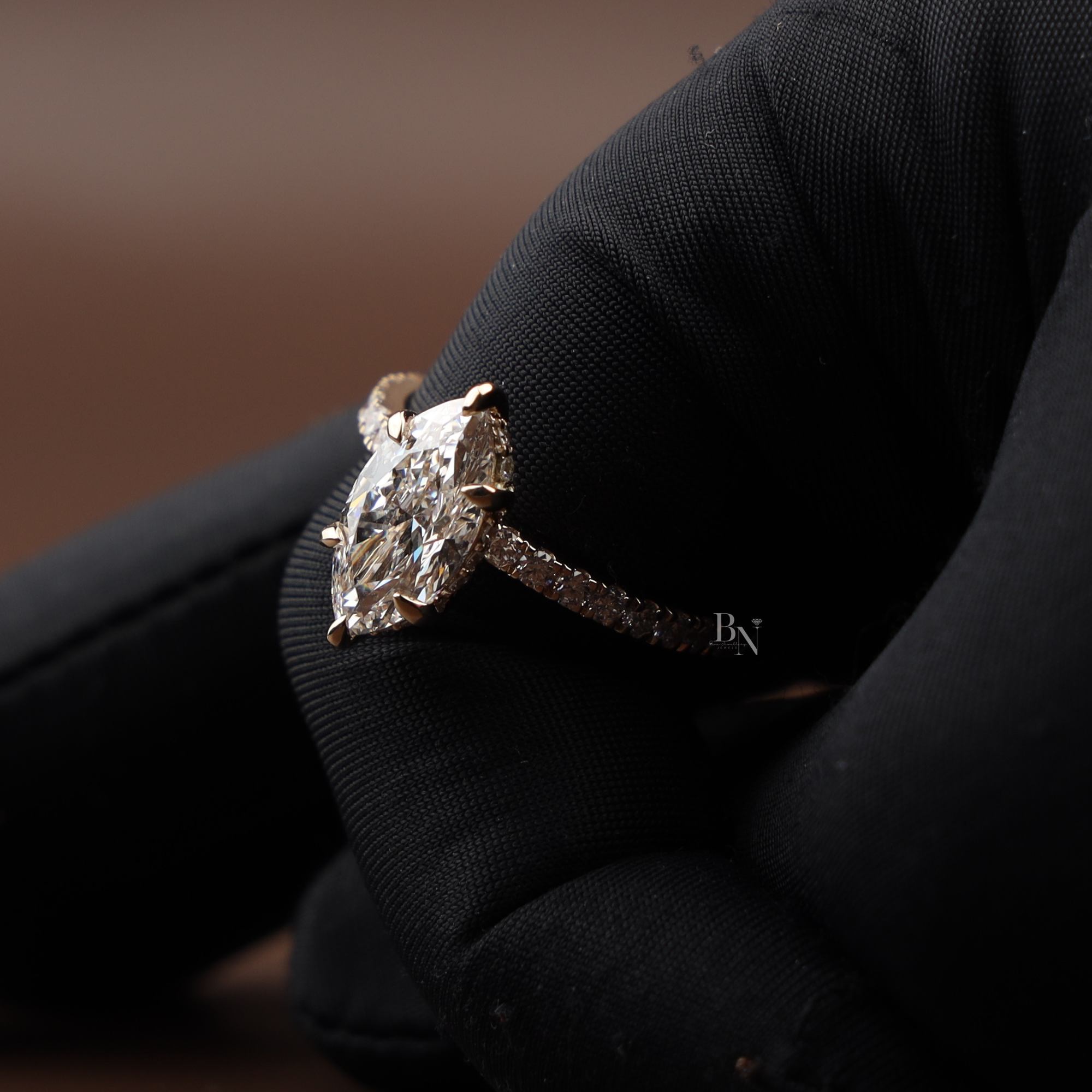 3ct Marquise Lab Grown Diamond Engagement Ring | Hidden Halo Pave Bridal Ring | 14K Yellow Gold Split Shank | IGI Certified | Promise Ring (Copy)