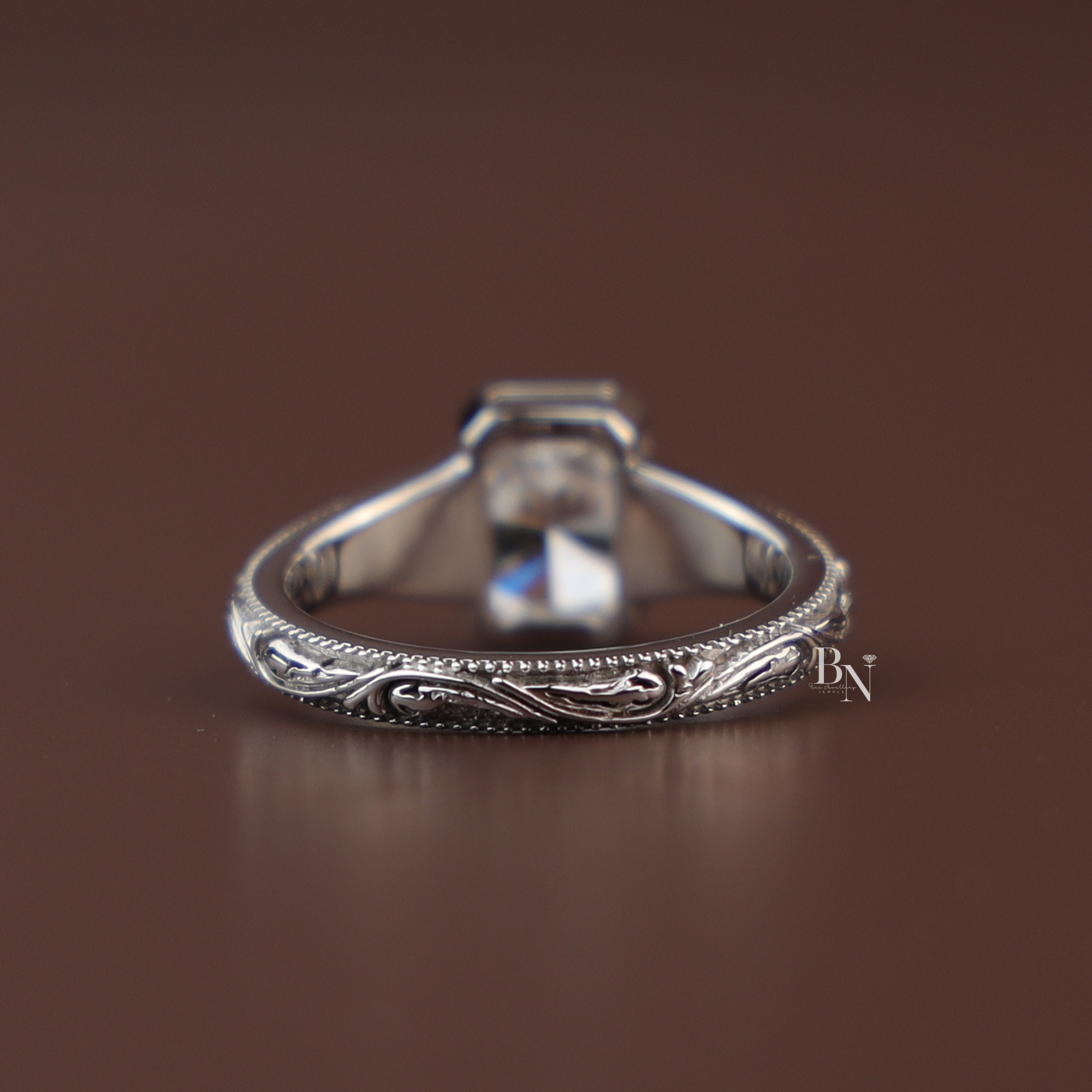 1.5ct Radiant Lab Diamond Engagement Ring , Vintage Engraved Bezel Set Ring , Art Deco Style Wedding Ring , Antique Inspired
