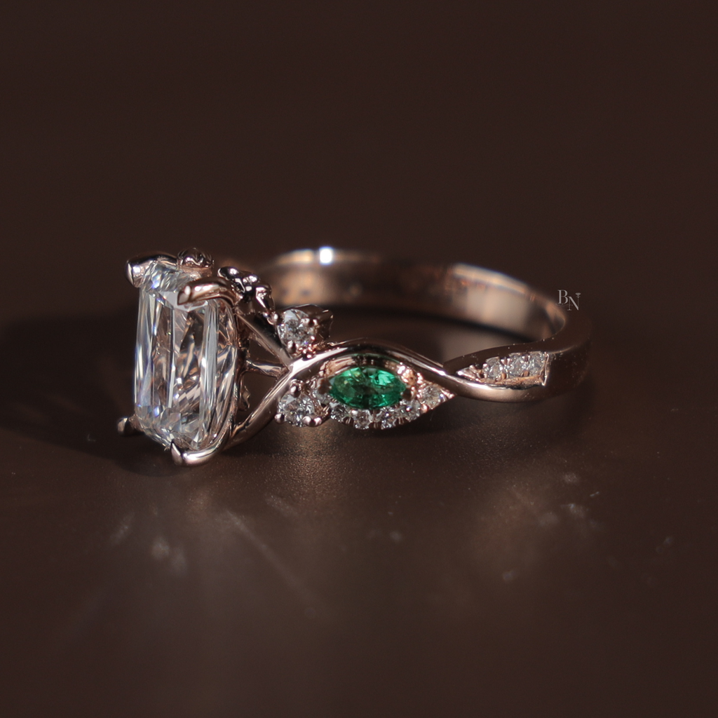 1.5ct Ashoka Cut Lab Diamond Engagement Ring | Hidden Halo Rose Gold Vine Band | Crushed Ice Radiant | IGI Certified | Unique Bridal Ring