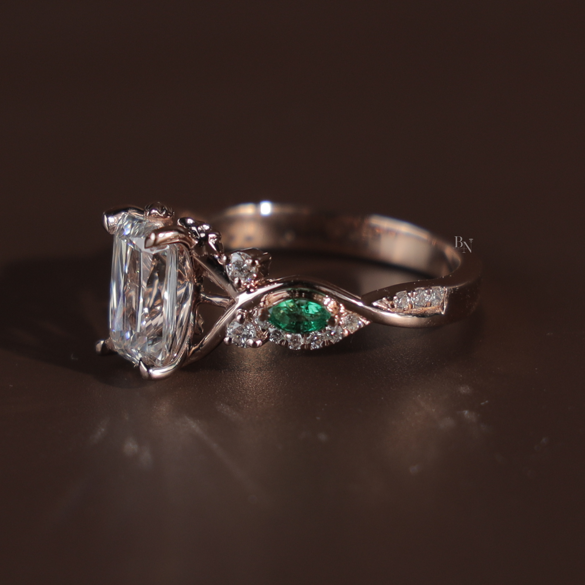 1.5ct Ashoka Cut Lab Diamond Engagement Ring | Hidden Halo Rose Gold Vine Band | Crushed Ice Radiant | IGI Certified | Unique Bridal Ring