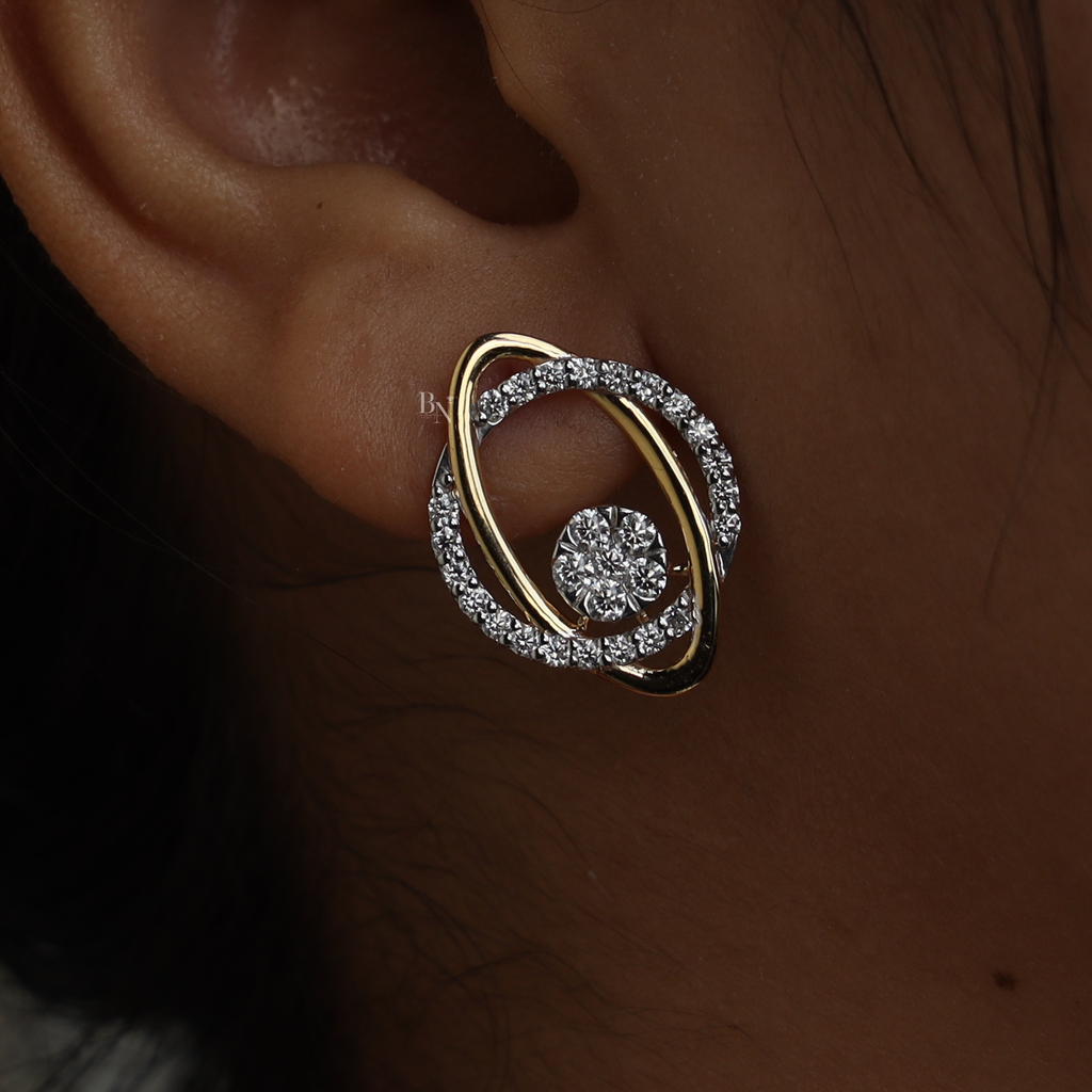 Orbit Stud Earrings | 14K Gold Abstract Cluster Earrings | Modern Interlocking Oval Studs | Fine Jewelry Anniversary Gift