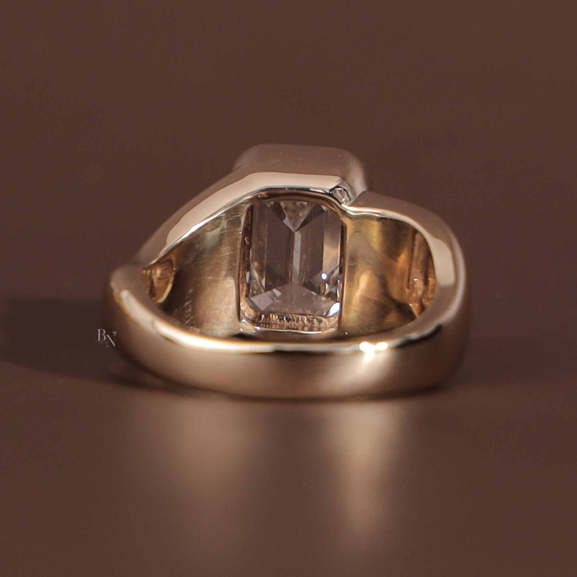 3ct Emerald Cut Lab Grown Diamond Engagement Ring | Bezel Set 14K Yellow Gold Signet Ring | Modern Solitaire | IGI Certified Fine Jewelry