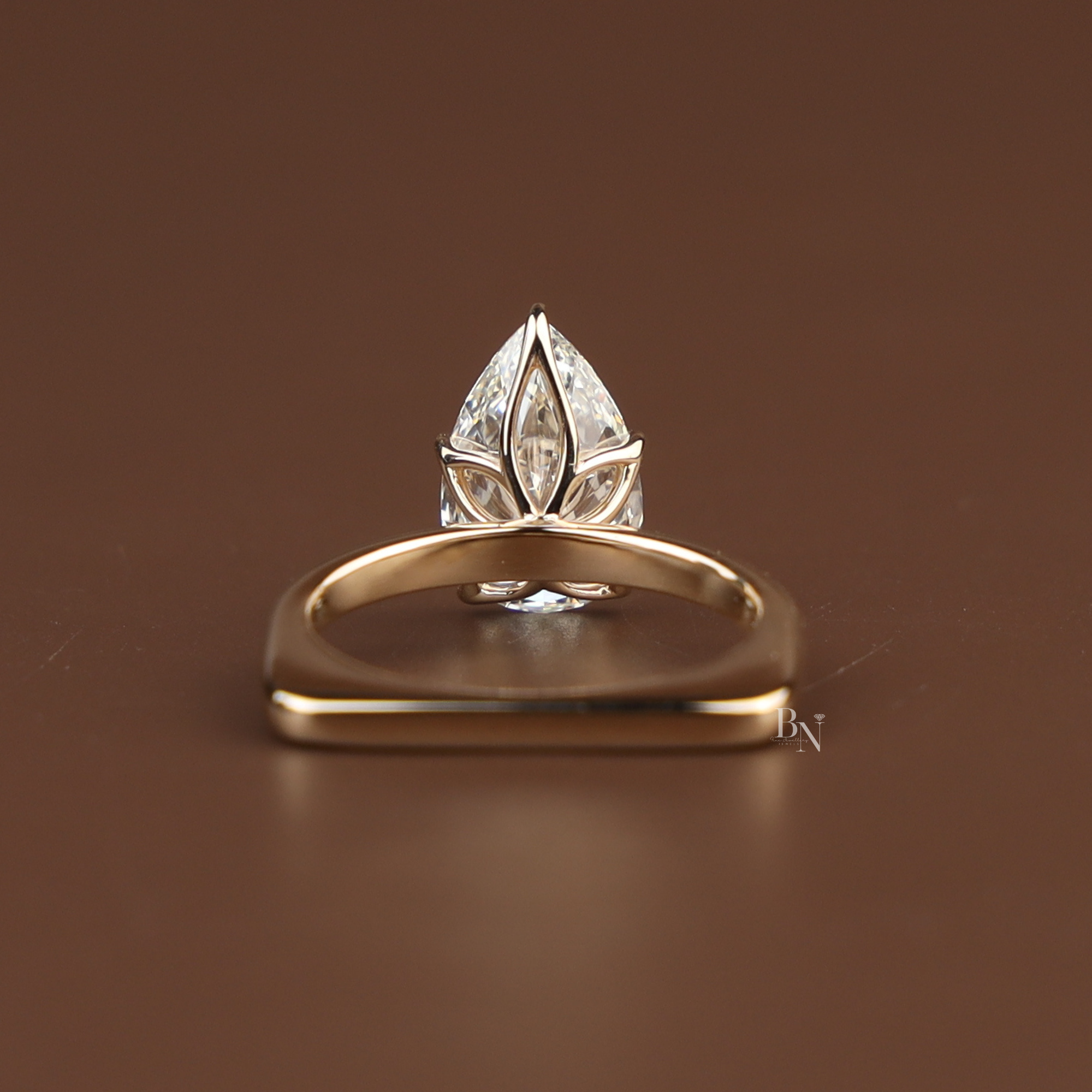 2ct Pear Cut Lab Grown Diamond Engagement Ring | 14K Yellow Gold Lotus Solitaire | Dainty Teardrop Proposal Ring | IGI Certified