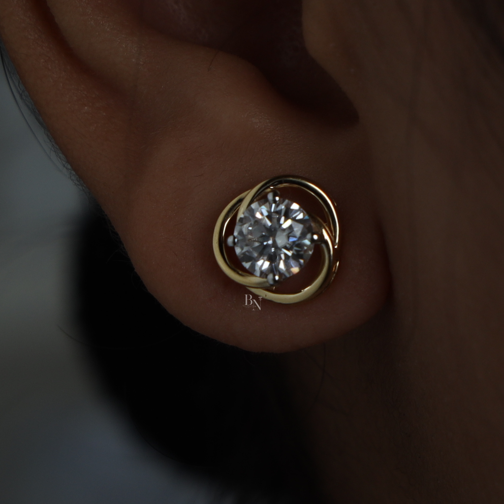 2ctw Round Lab Diamond Stud Earrings | Swirl Gold Halo Studs | Ethical Fine Jewelry | Minimalist Everyday Luxury | Anniversary Gift