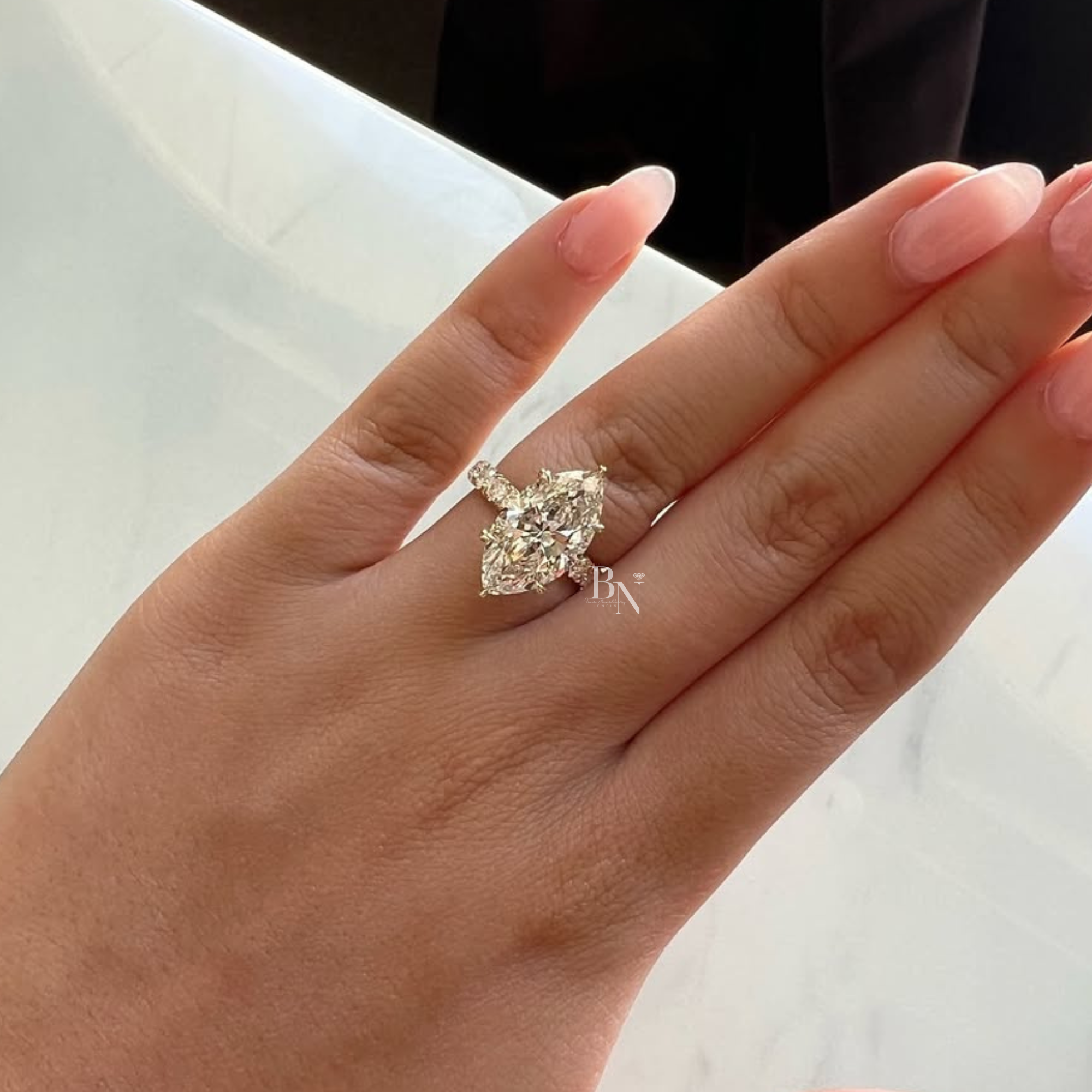 5ct Marquise Moissanite Engagement Ring | Brilliant Fire Hidden Halo Pave | 14K White Gold Wedding Ring |  Marquise Anniversary Gift
