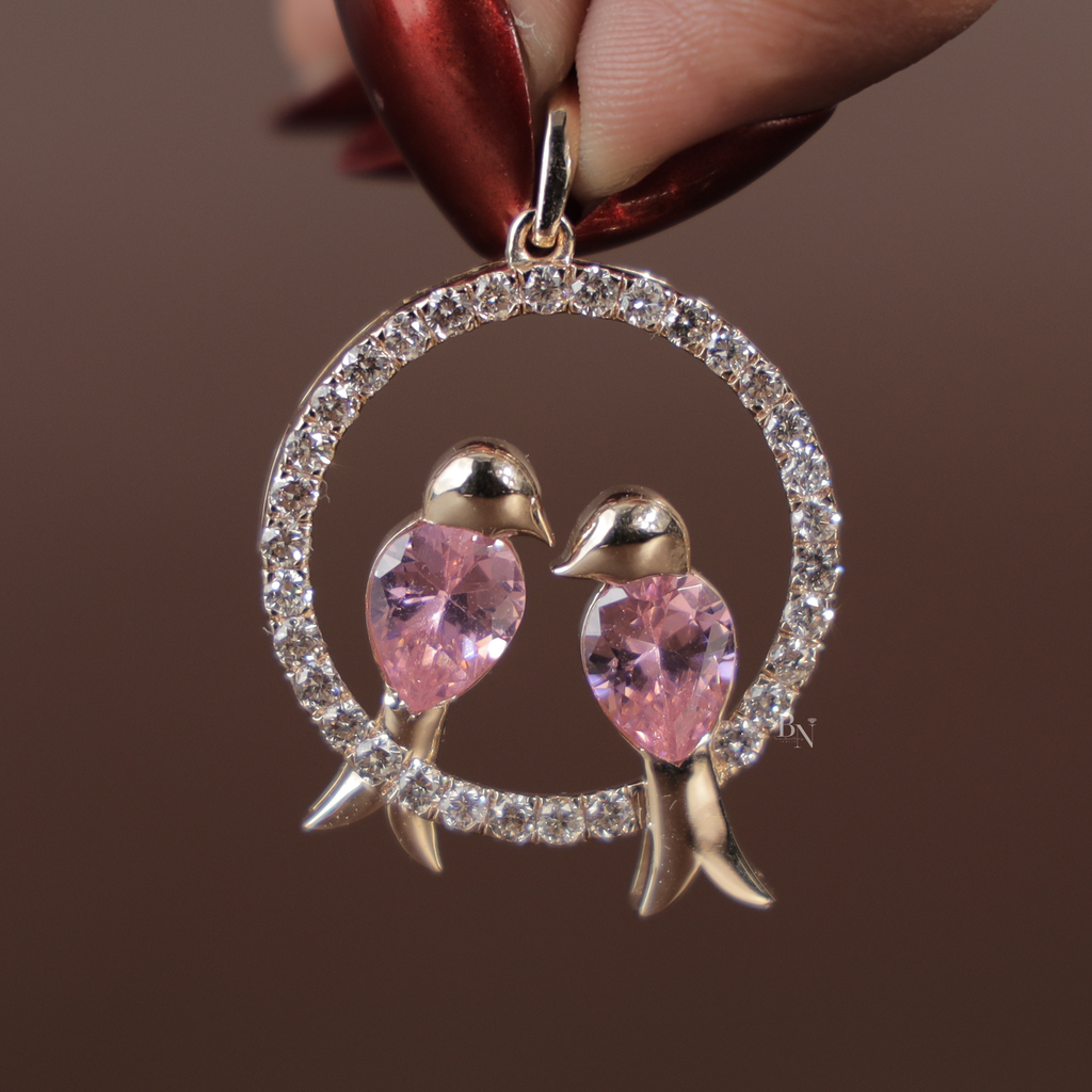 Pink Diamond Bird Pendant | Pear Cut Pink Lab Grown Diamond Love Birds Pendant | 14K White Gold Circle Jewelry | Romantic Anniversary Gift(Only Pendant)